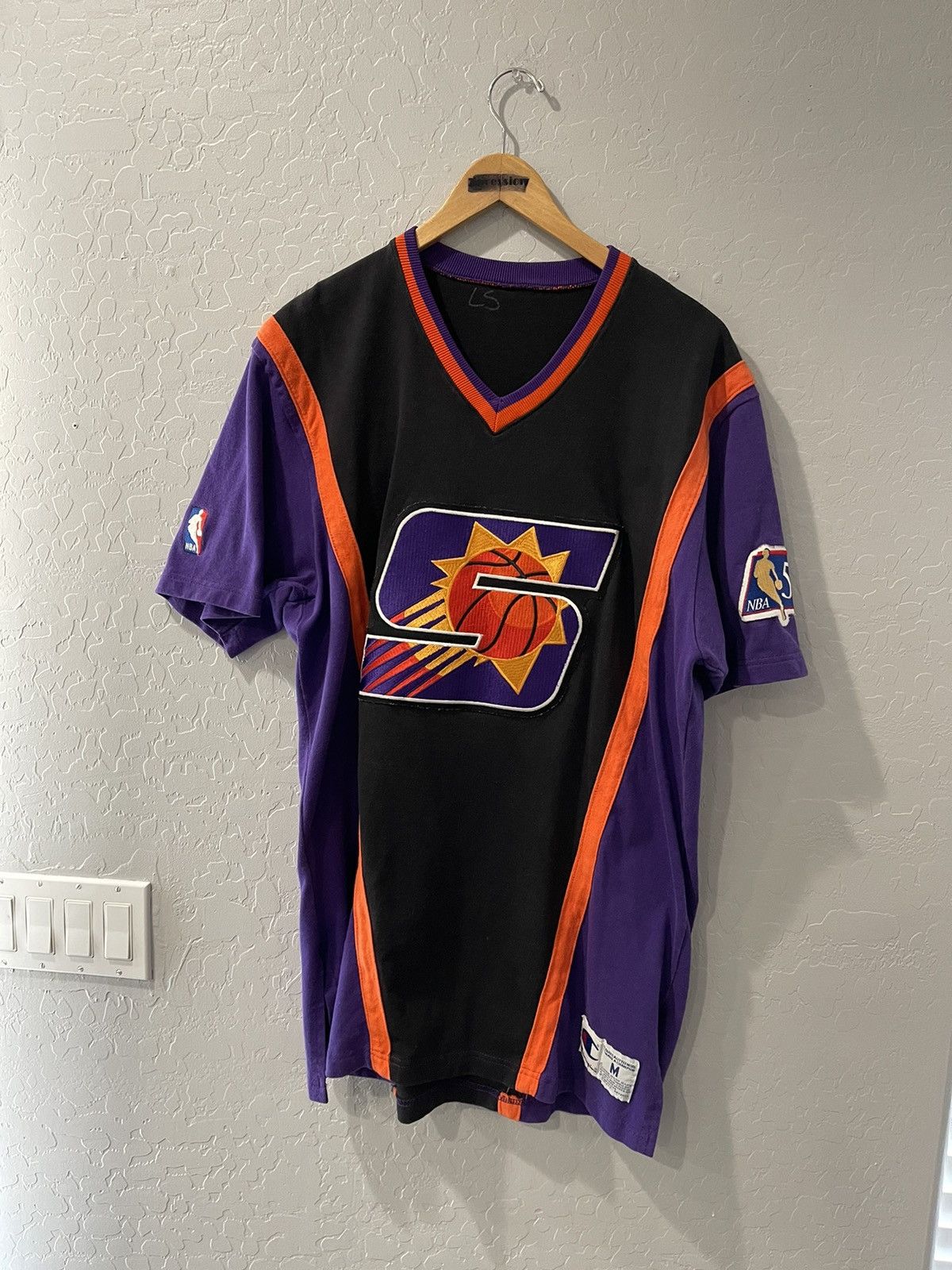 image of Vintage Champion Phoenix Suns 50Th Anniversary Shoot Shirt in Black, Men's (Size Large)