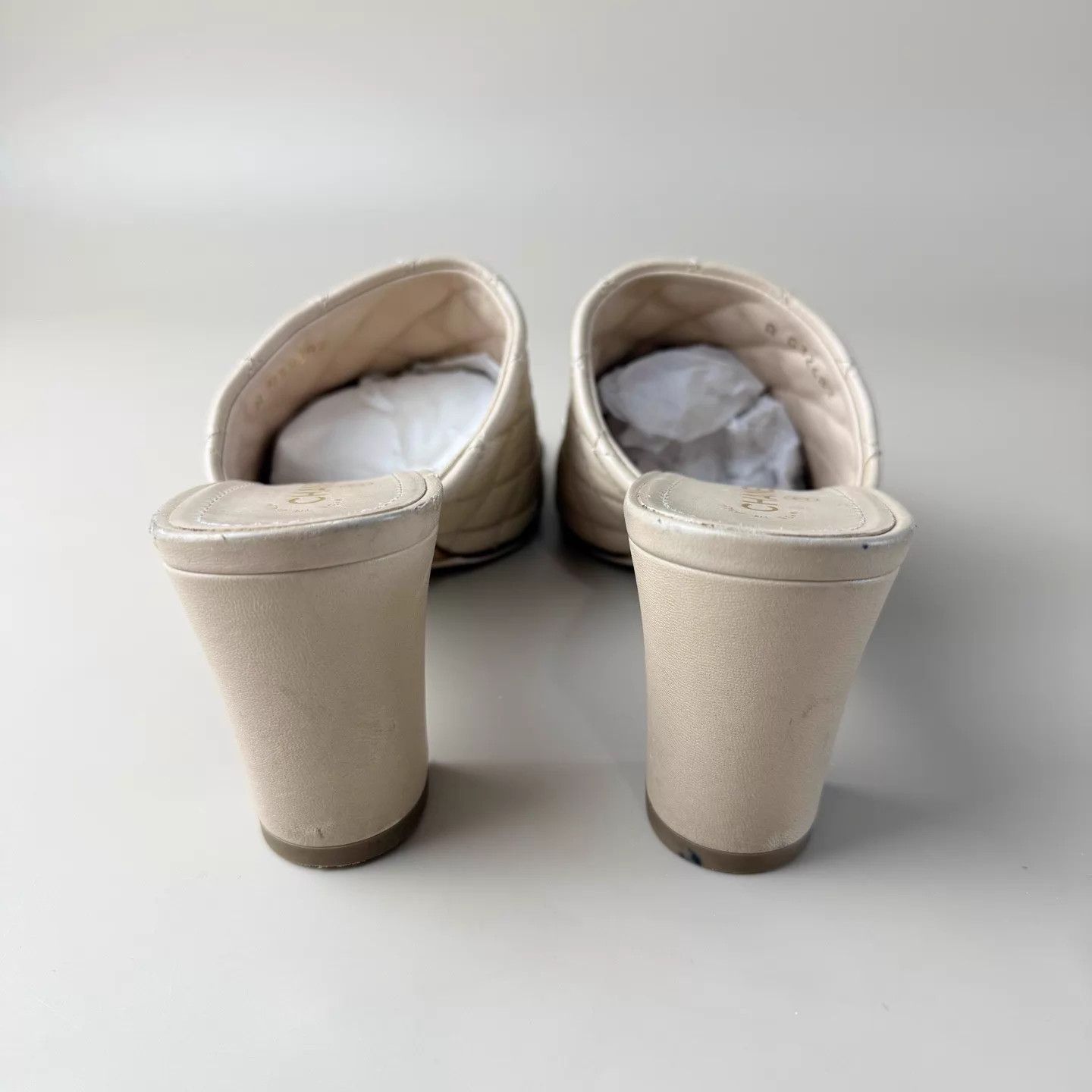 Chanel CHANEL latte chain quilted heels 36.5 EU 95 new minor wear Size US 6 / IT 36 - 3 Thumbnail