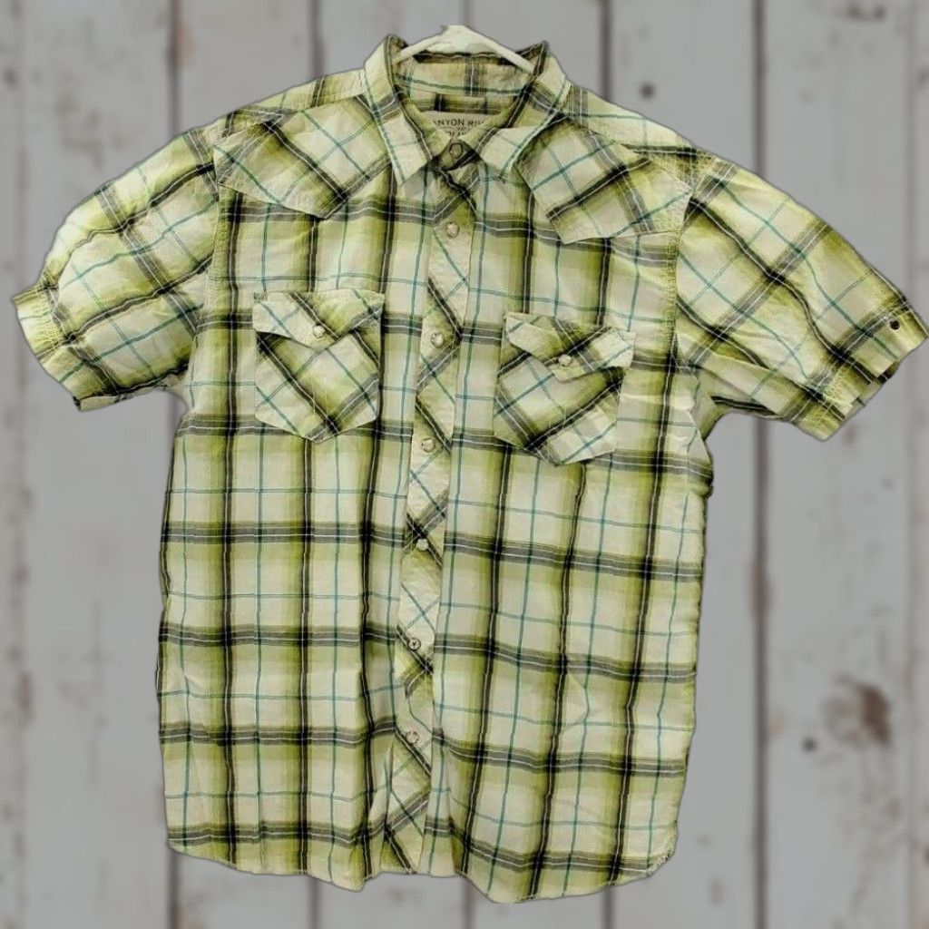 Vintage CANYON RIVER BLUES Mens Size L Green Pearl Snap Up Western Short Sleeve Shirt - Shirt - Regular - Green - 100% Cotton - Men - XS to XL? Size US L / EU 52-54 / 3 - 1 Thumbnail