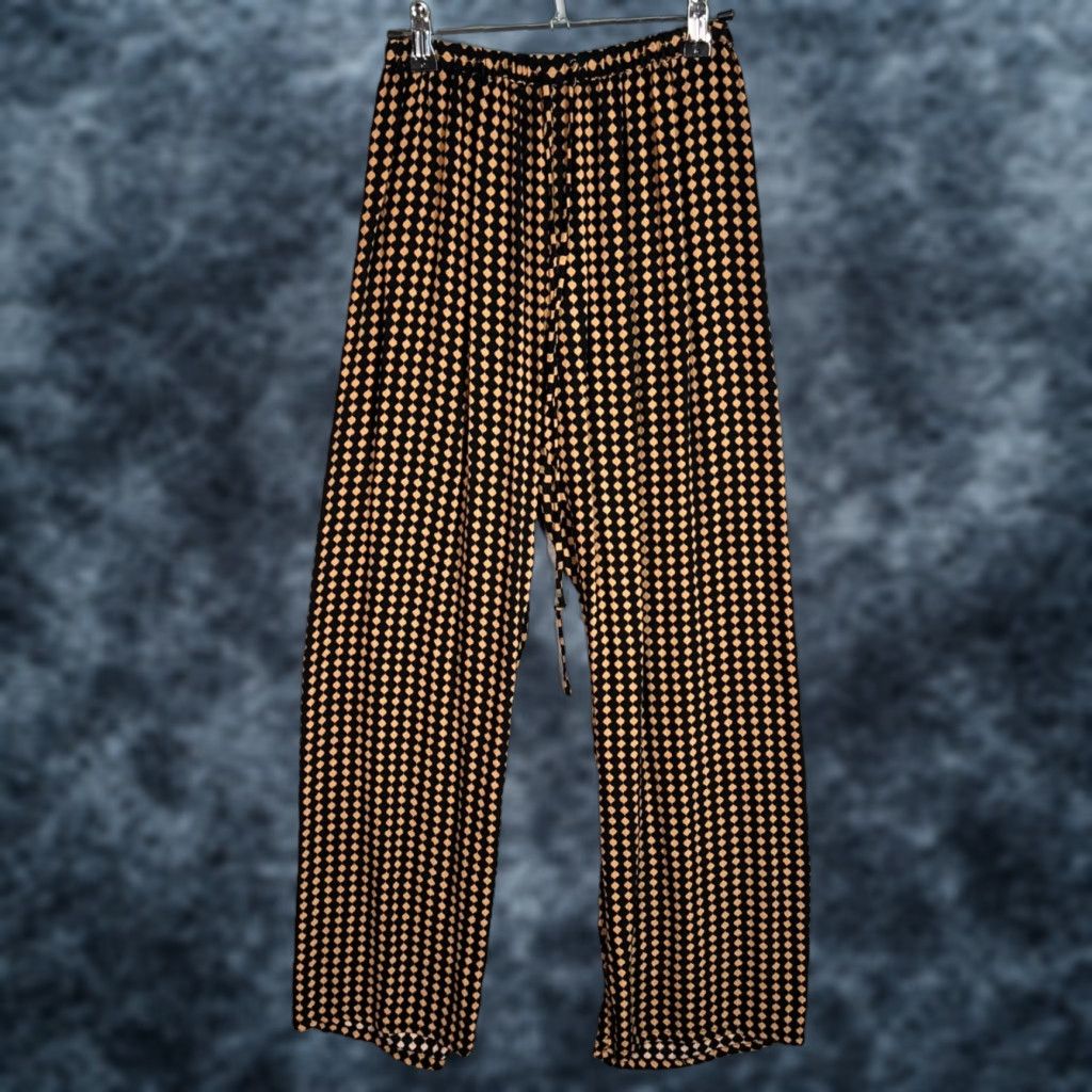 VINTAGE Dissh Women's Black Beige Geometric Print Wide Leg Pants Adult Size 2 Casual Summer Fall