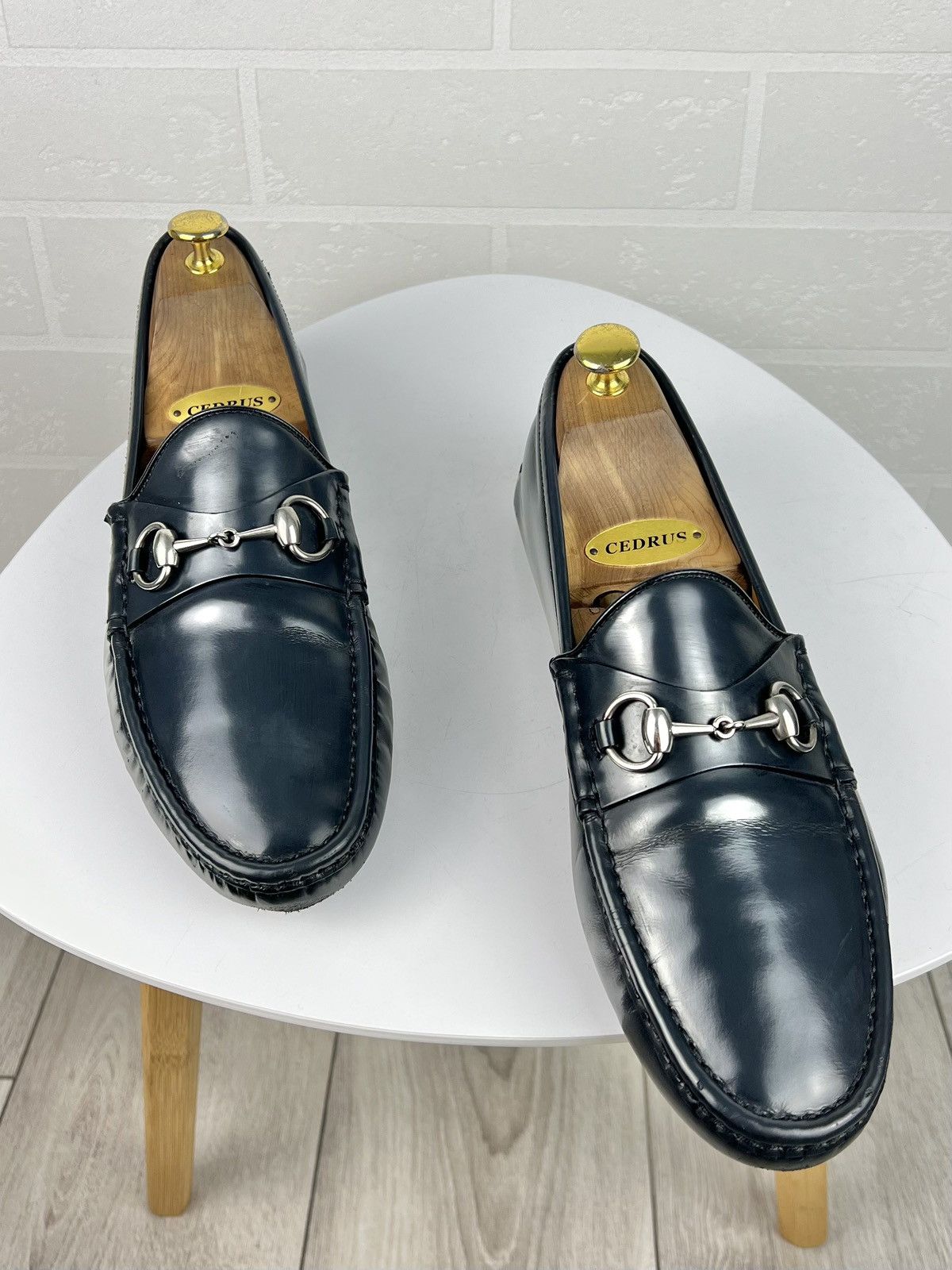 Gucci GUCCI Loafers Leather Drivers Shoes HORSEBIT Buckle GG Navy Size US 8.5 / EU 41-42 - 1 Thumbnail