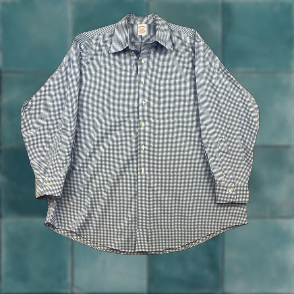 Brooks Brothers Brooks Brothers Work Shirt Men 18 35 Blue Gingham Madison Fit Supima Cotton Shirt Dress Shirt Non-Iron Wrinkle-Free Button-Down Size US XXL / EU 58 / 5 - 1 Thumbnail