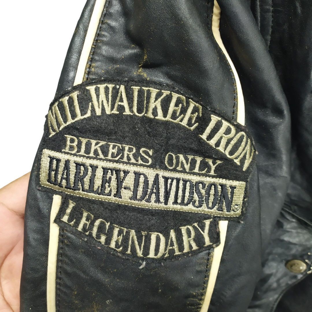 Harley Davidson TRASHED🔥 80's HD Patches Big Logo Leather Jacket #949 Size US M / EU 48-50 / 2 - 16 Thumbnail