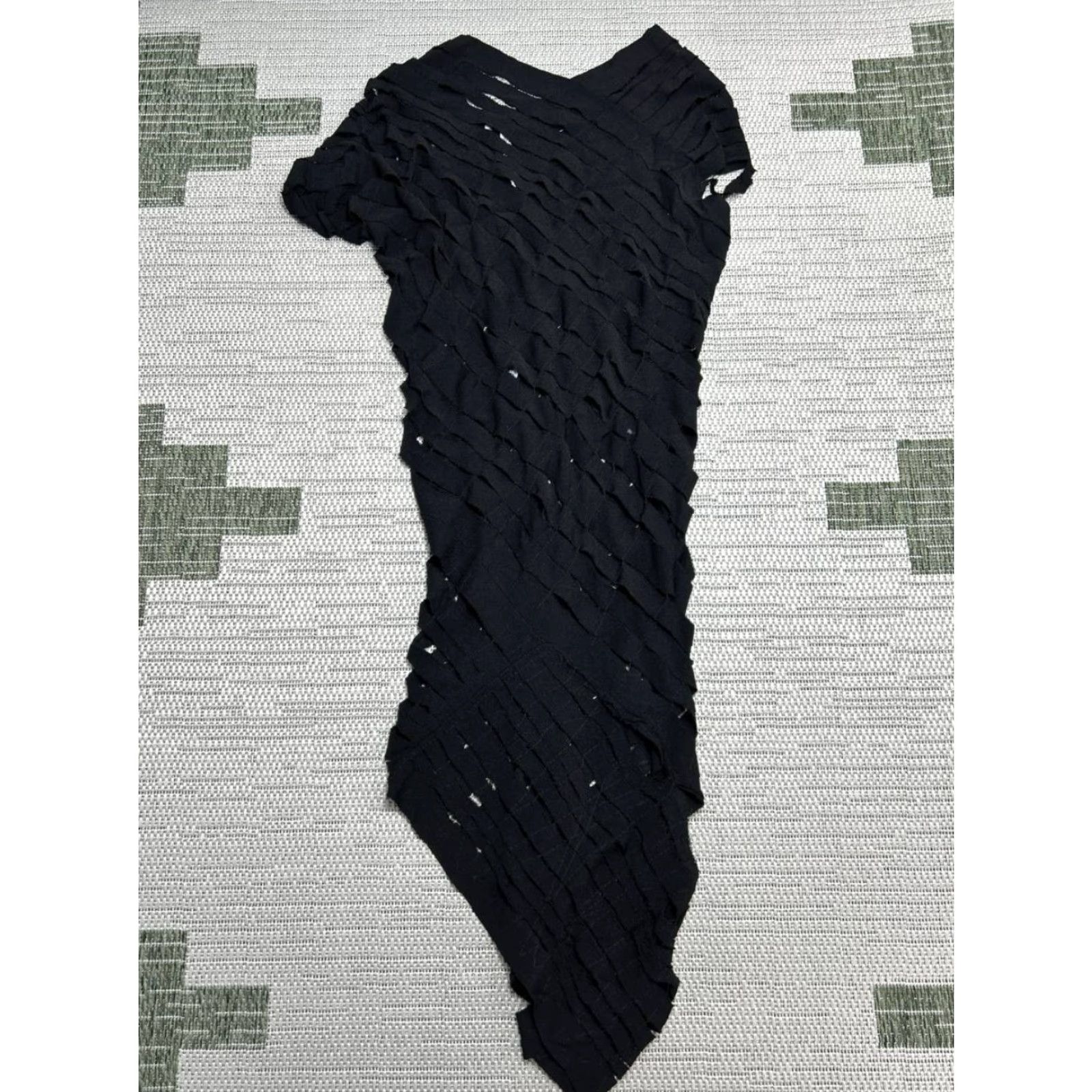 Alessandra Rich ALESSANDRA MARCHI Dress Women Midi Black Deconstructed Slashed Knit V-Neck Short Sleeve Pullover Pencil Dress 42 Designer City Classic Size M / US 6-8 / IT 42-44 - 3 Thumbnail