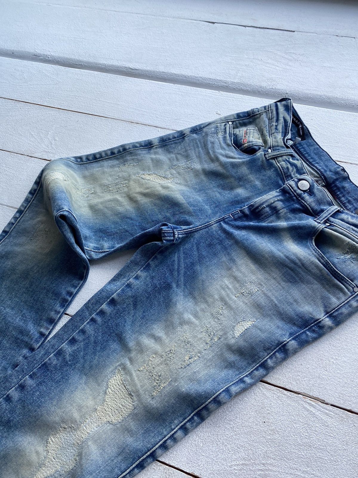 Diesel 🔗Opium Punk Diesel Distressed Washed Slim Straight Jeans Size 28" / US 6 / IT 42 - 22 Thumbnail