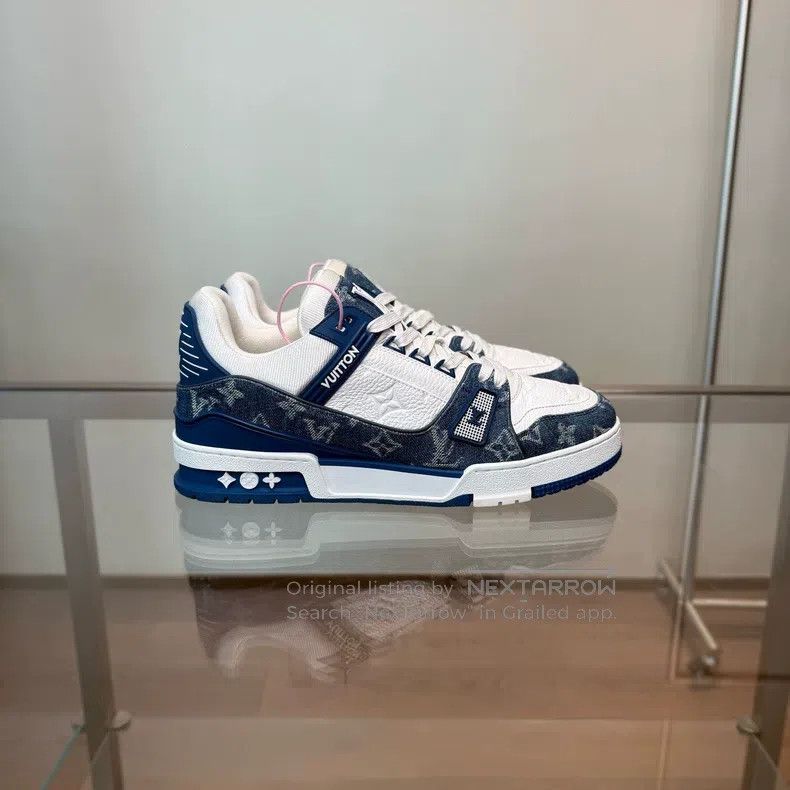 Louis Vuitton Louis Vuitton Trainer 24 White and Blue Denim shoes Size US 7 / EU 40 - 3 Thumbnail