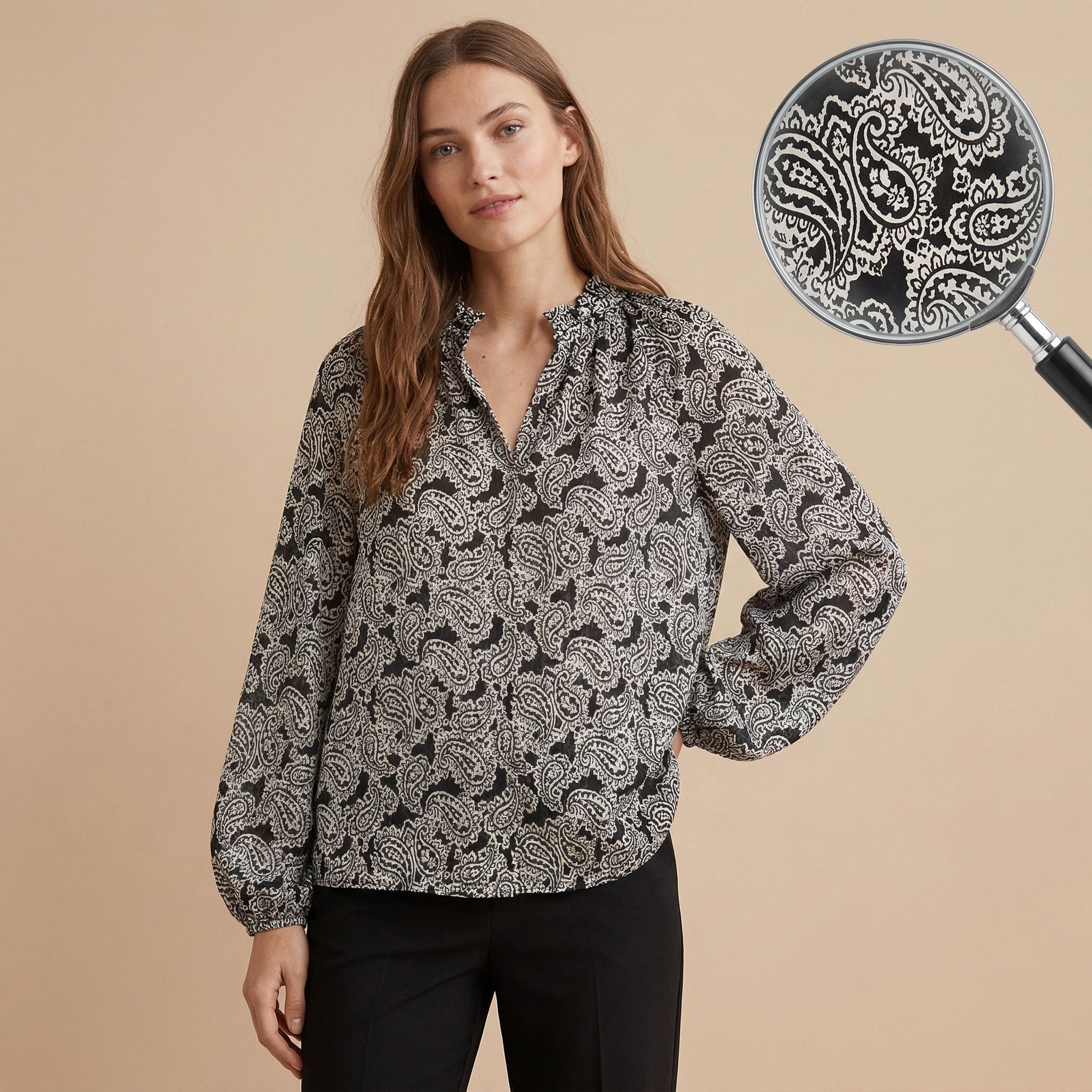 H&M H&M Paisley Ruffle Tie V-Neck Blouse Black White Size S Size S / US 4 / IT 40 - 1 Thumbnail