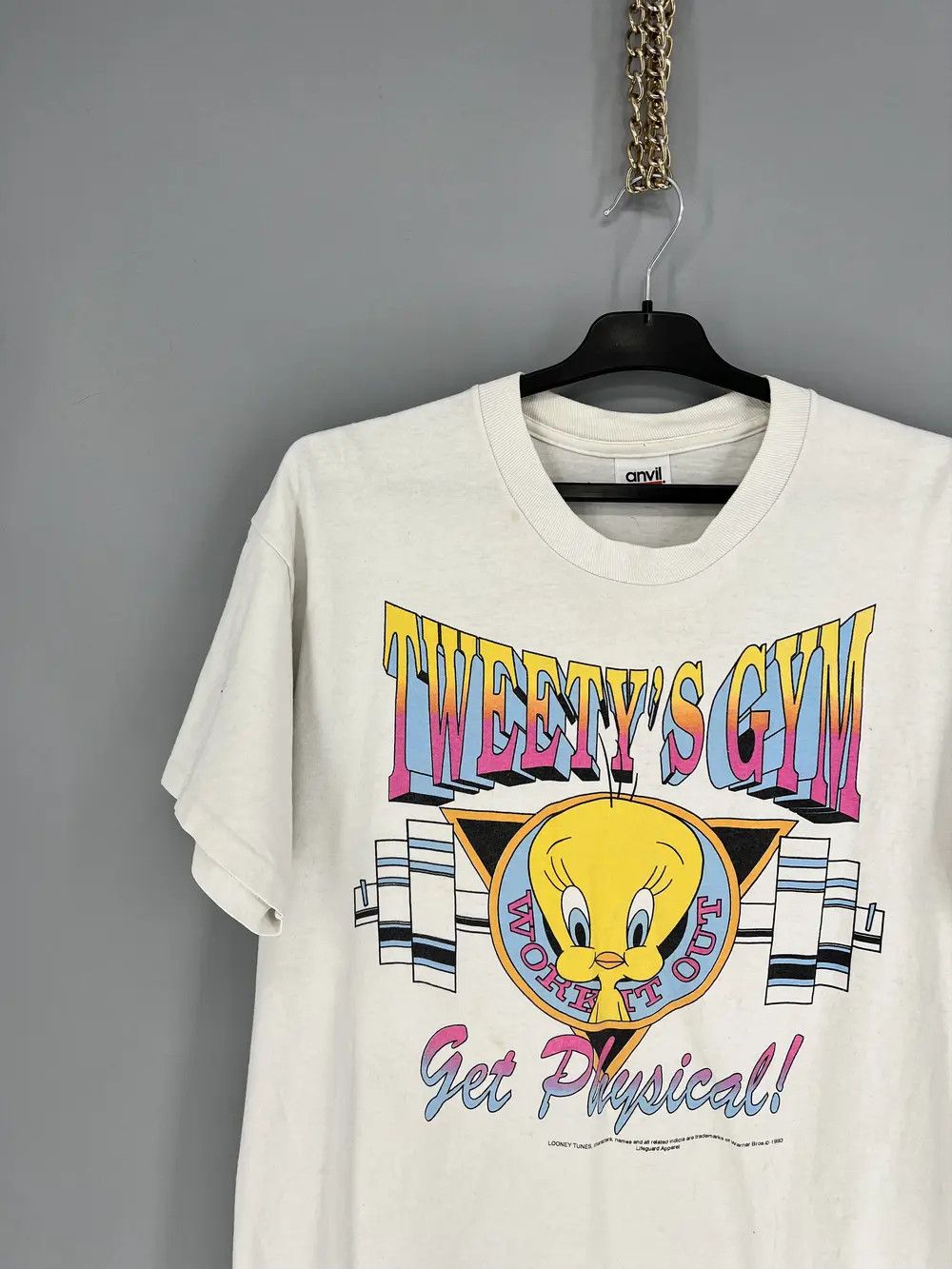 Warner Bros Vtg 1993 Tweety’s Gym Looney Tunes Workout Theme Mens TShirt Size US L / EU 52-54 / 3 - 4 Thumbnail