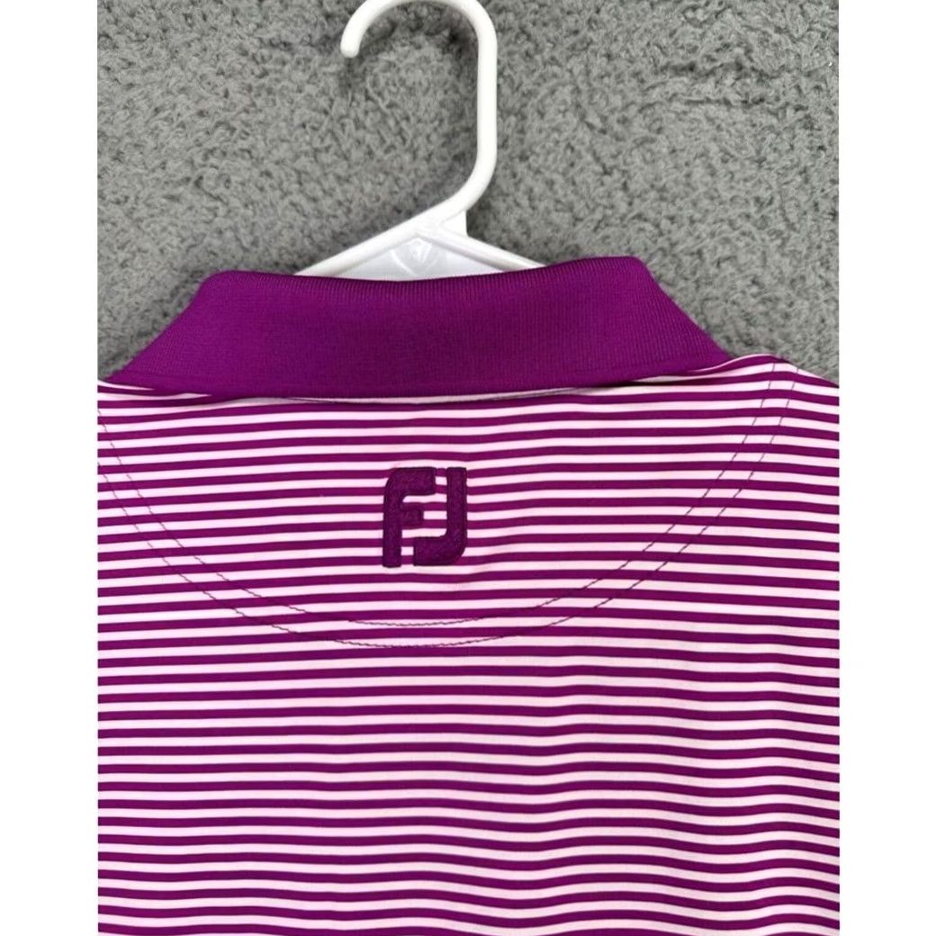 Footjoy FootJoy FJ Polo Shirt Mens Large Purple White Striped Polo Breathable Lightweight Stretch Golf Rugby Size US L / EU 52-54 / 3 - 6 Thumbnail