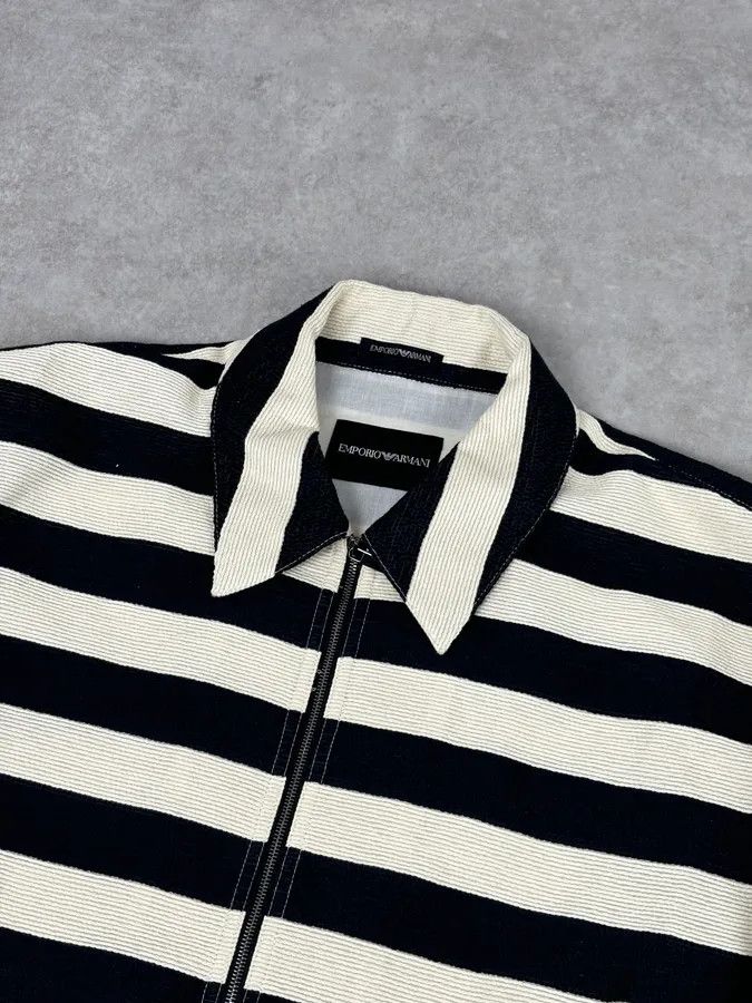 Emporio Armani AW2022 Emporio Armani Black White Striped Cotton Zip Shirt Jacket Size US L / EU 52-54 / 3 - 4 Thumbnail