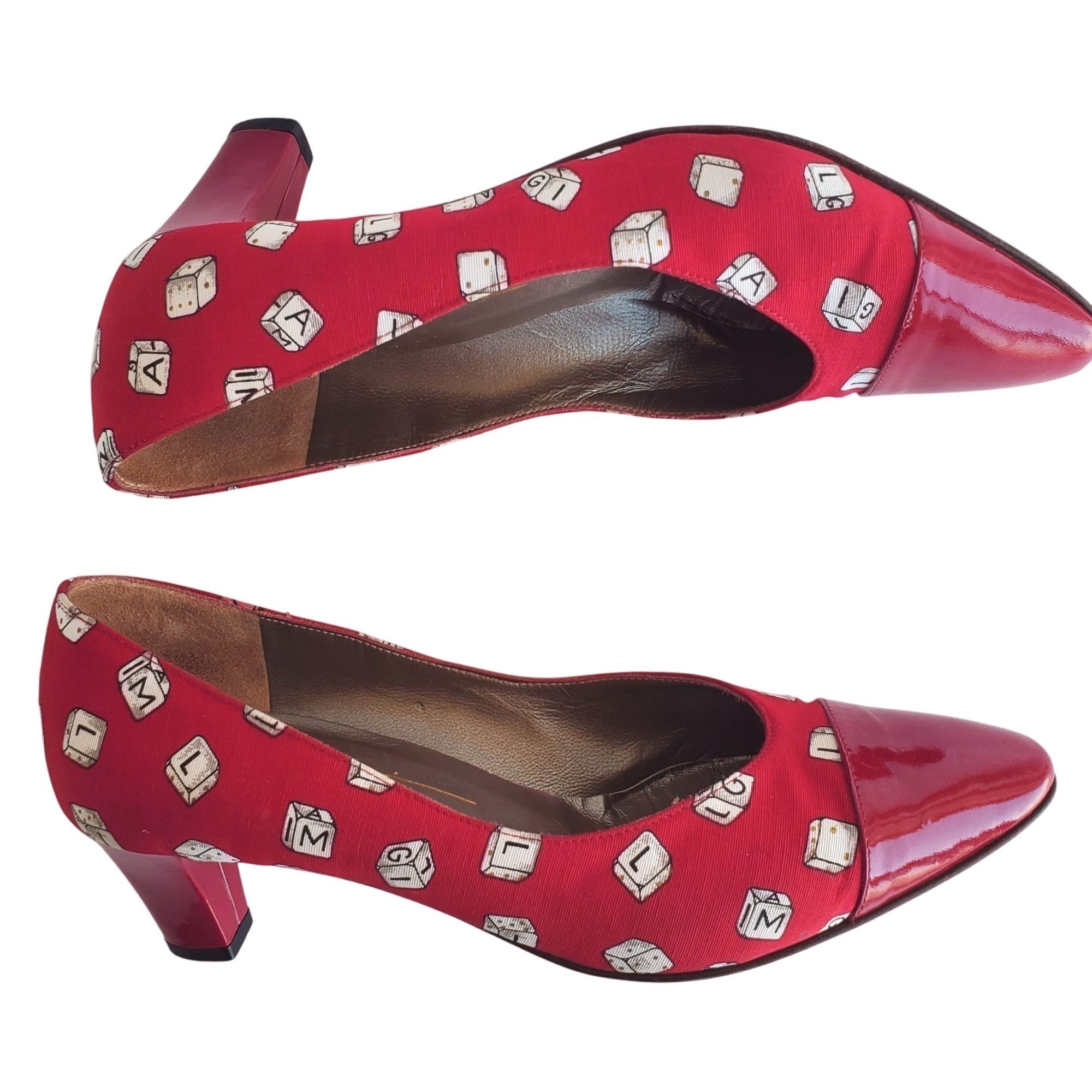 Bruno Magli Bruno Magli 80s Vintage Red Heels 7.5 Novelty Dice Leather C Size US 7.5 / IT 37.5 - 12 Thumbnail