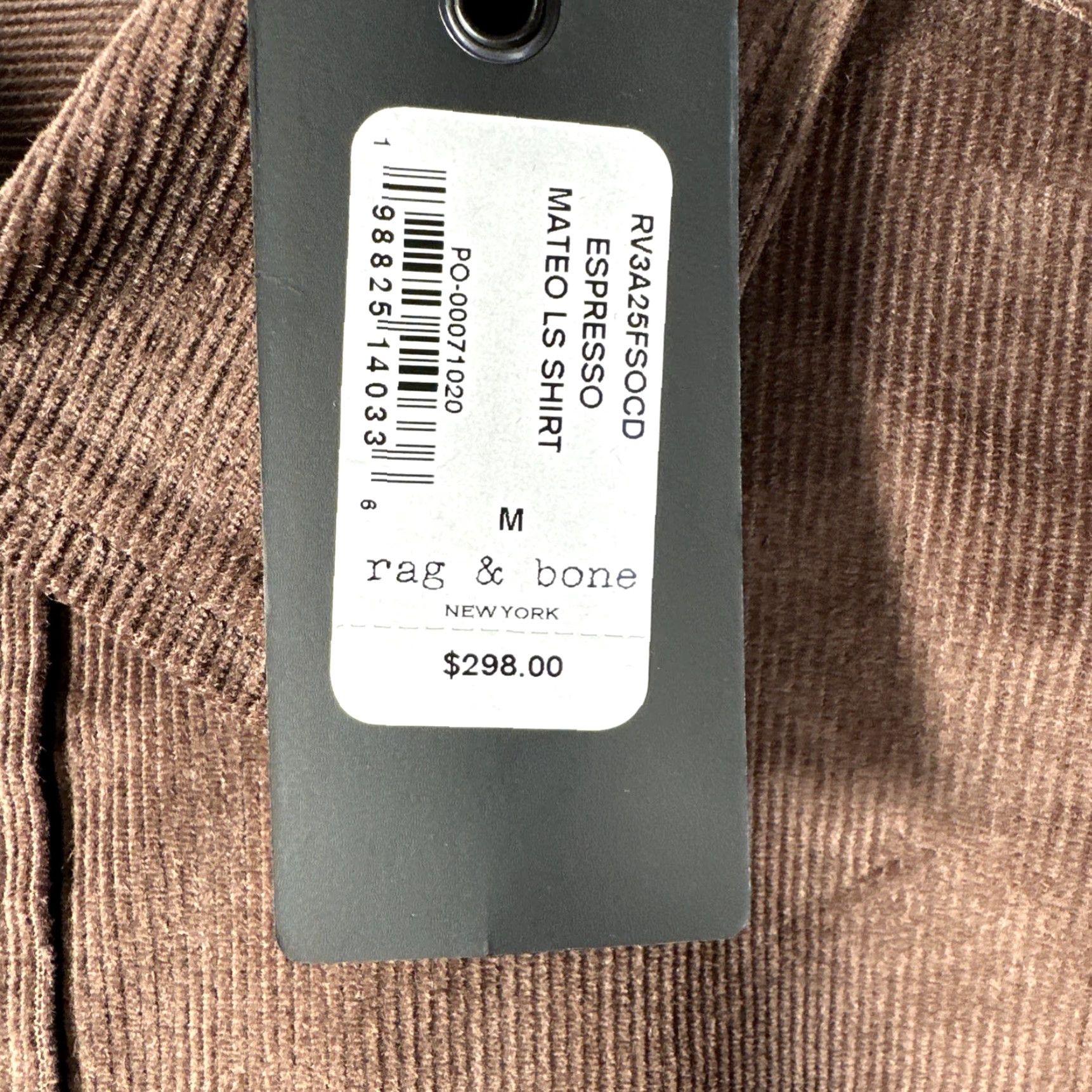 Rag & Bone Rag & Bone Corduroy Shirt Mens M Mateo Button-Down NWT Brown Solid Long Sleeve Slim Fit Button-Up 298 Size US M / EU 48-50 / 2 - 2 Thumbnail