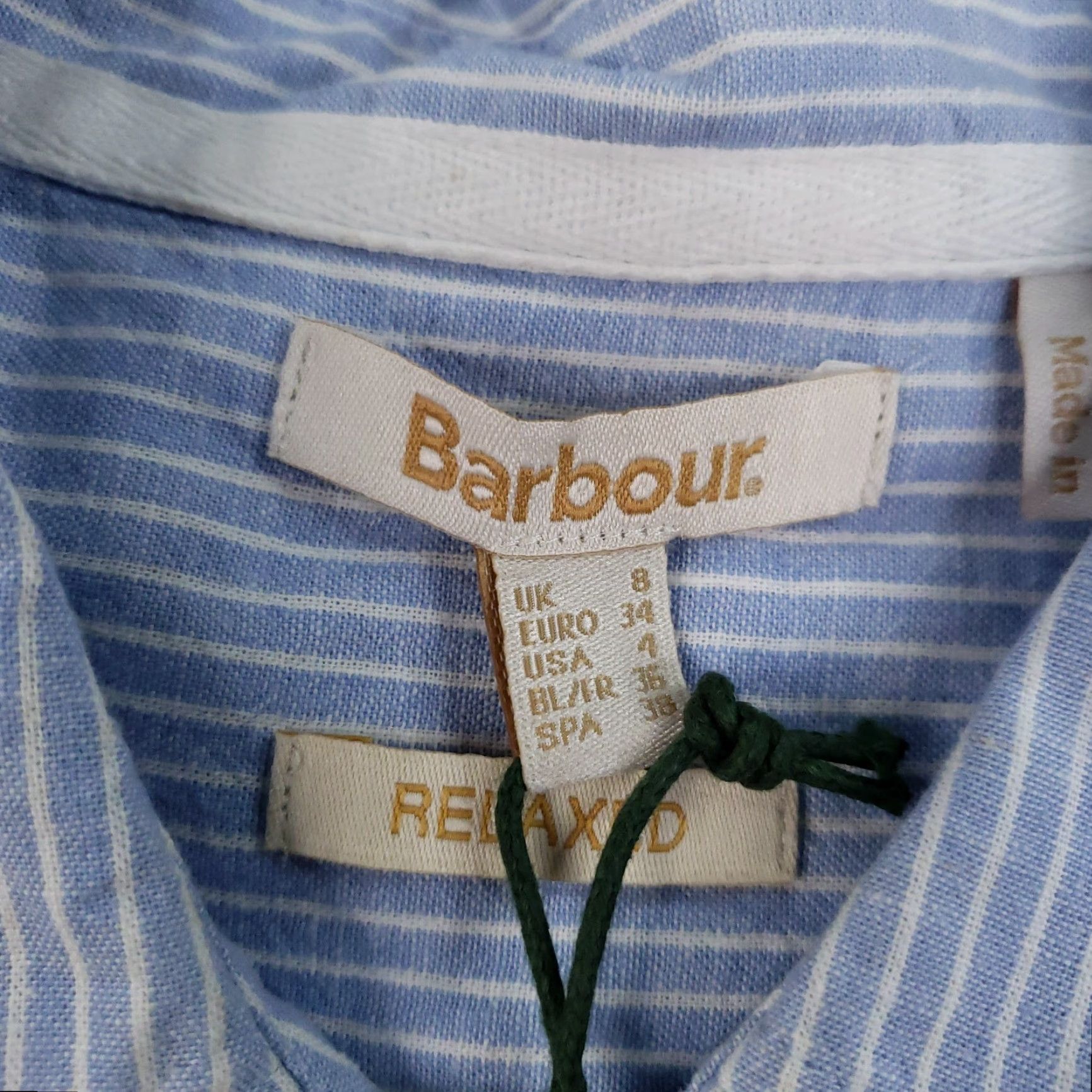 Barbour VINTAGE Barbour Women's Shirt Blouse 4 Blue White Striped Cotton Linen Roll Tab 90s Dress Size S / US 4 / IT 40 - 5 Thumbnail