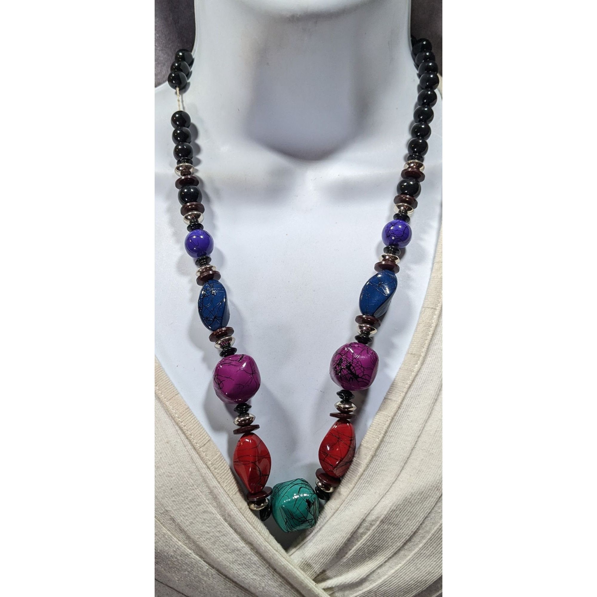 Other Vintage 90s Rainbow And Black Paint Splatter Beaded Necklace Size ONE SIZE - 4 Thumbnail
