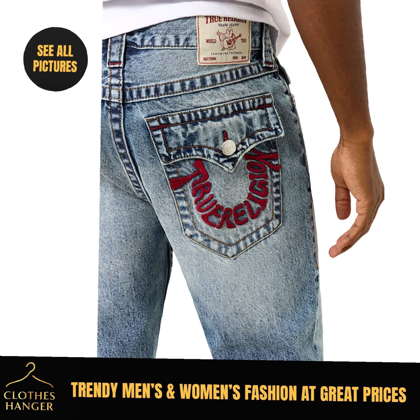True Religion VINTAGE True Religion Jeans Mens 40x34 Blue Denim Ricky Relaxed Straight Flap Pockets Size US 40 / EU 56 - 2 Thumbnail