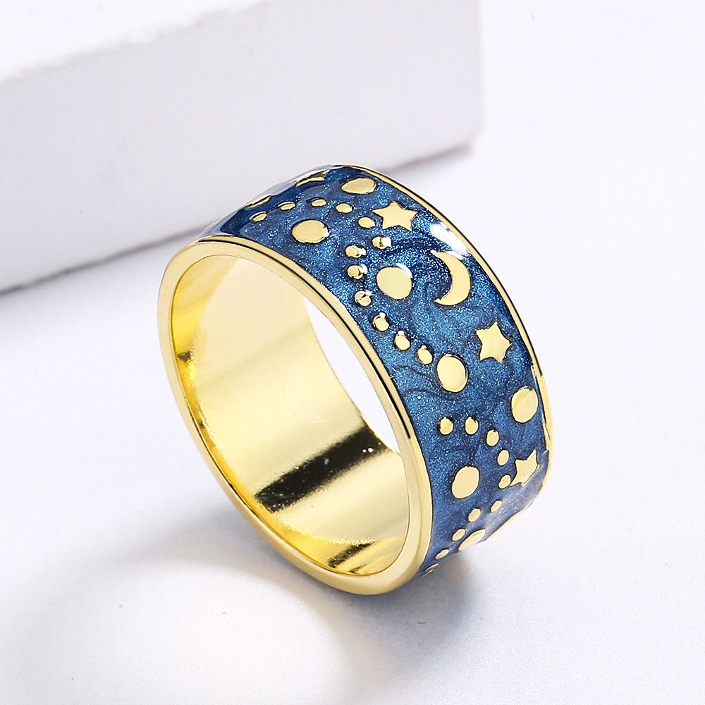 Jewelry Night Star Moon Handmade Enamel Ring Size ONE SIZE - 2 Thumbnail