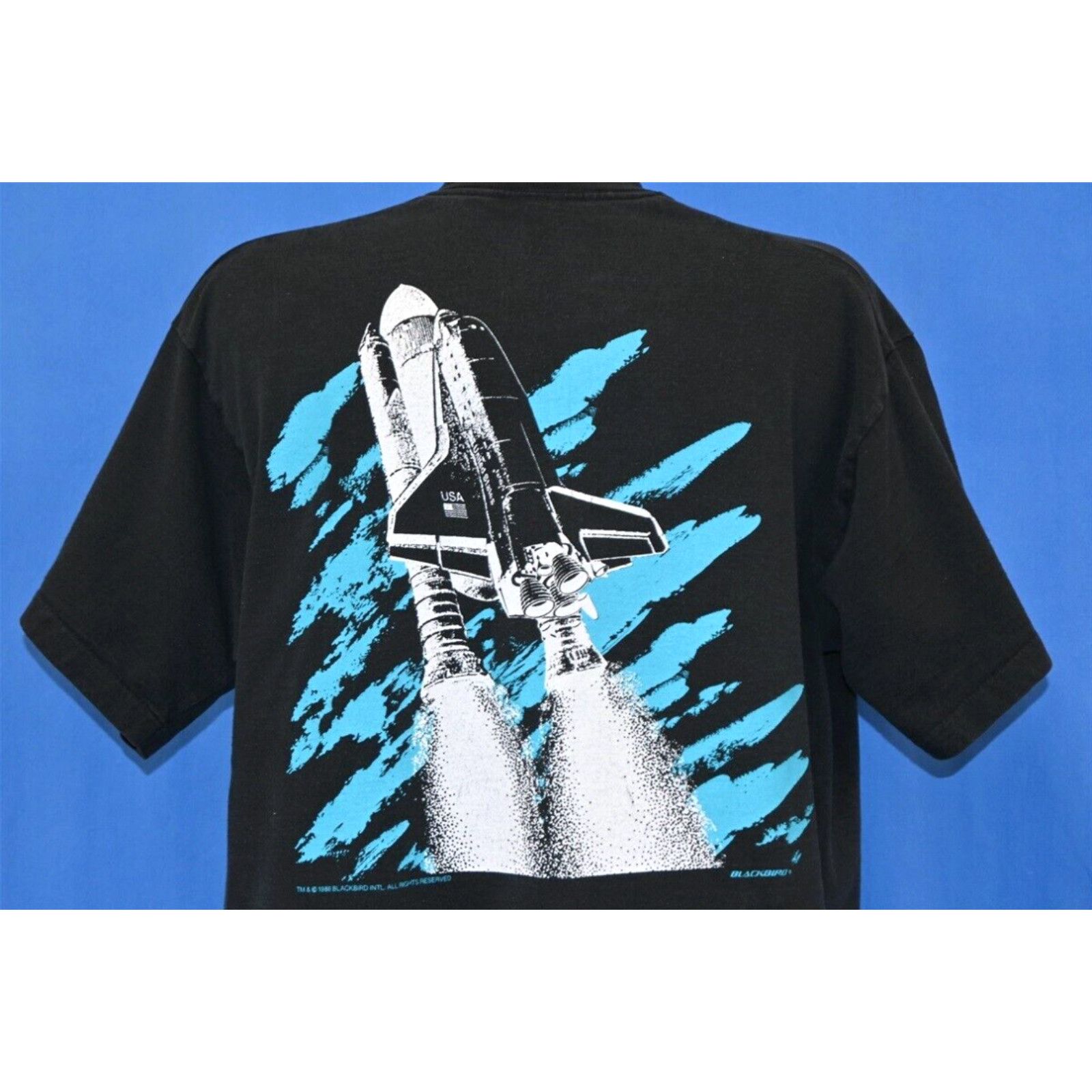 image of Fruit Of The Loom Vintage 80's Blackbird Space Shuttle Rocket Engine Take Off Nasa T-Shirt XL in Wh