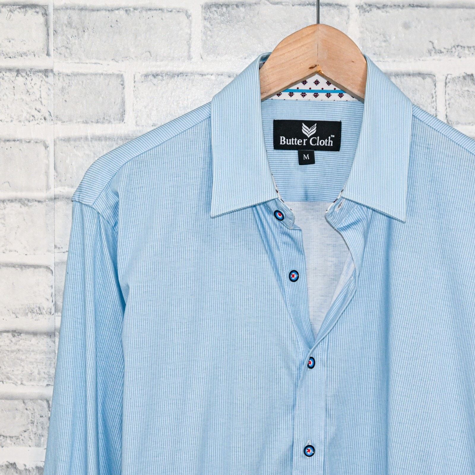 Other Butter Cloth Men's Button up Shirt in Blue striped Cotton Size US M / EU 48-50 / 2 - 5 Thumbnail