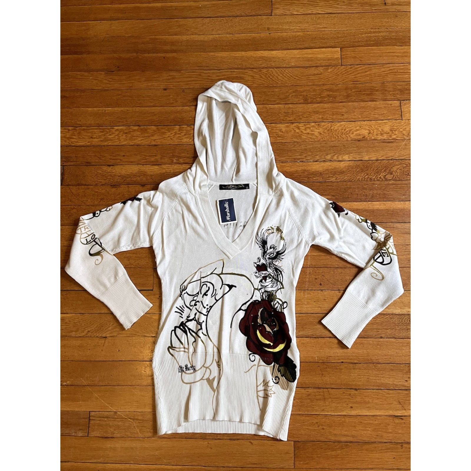 Ed Hardy VINTAGE Ed Hardy Hoodie Sweater Women’s Large White Sequin Y2K Size L / US 10 / IT 46 - 2 Thumbnail