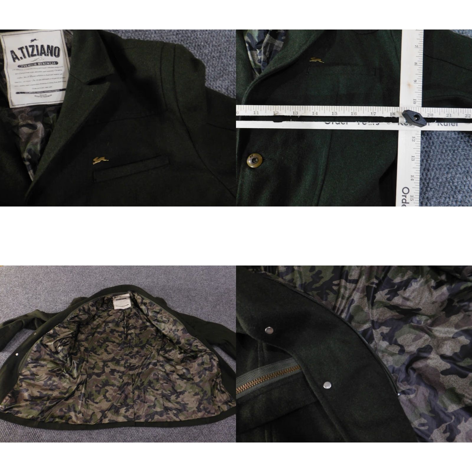 Vintage a tiziano blazer trench coat Men L Green Wool Button Lined Zip Mid-Length Fall Winter Solid Army Vintage No Size 42R - 8 Thumbnail