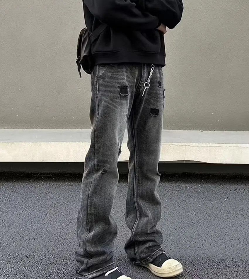 Designer × Japanese Brand Black ripped washed and distressed baggy denim pants Size US 33 - 3 Thumbnail