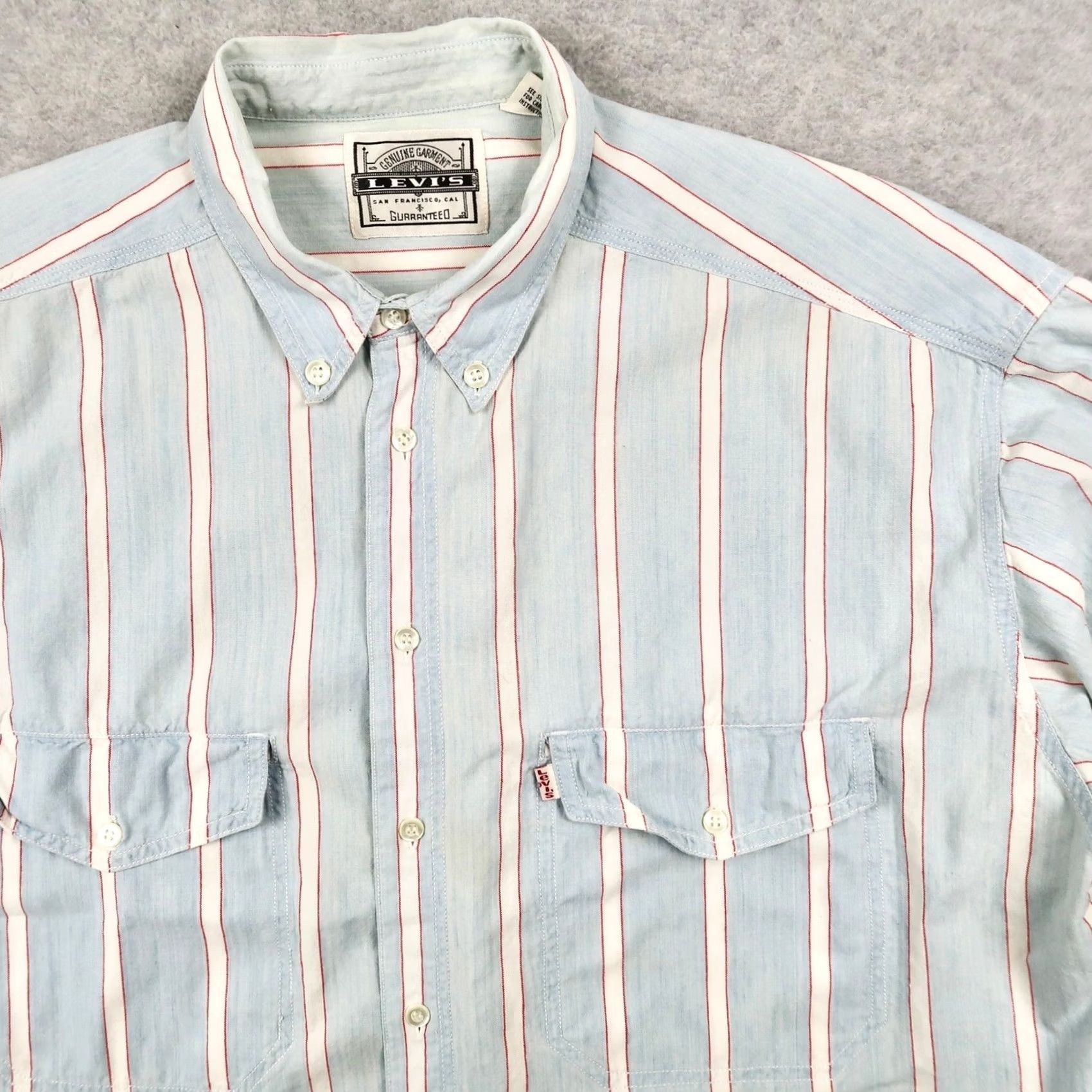 Levi's VINTAGE Levis Mens XL Shirt Button Down Short Sleeve Striped Blue 90s Size US XL / EU 56 / 4 - 3 Thumbnail