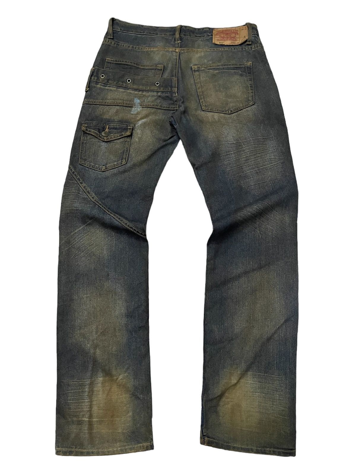Hysteric Glamour × Levi's × Obelisk Levis 501 Asymmetrical Distressed Piercing Studded Mud Jeans Size US 32 / EU 48 - 2 Thumbnail
