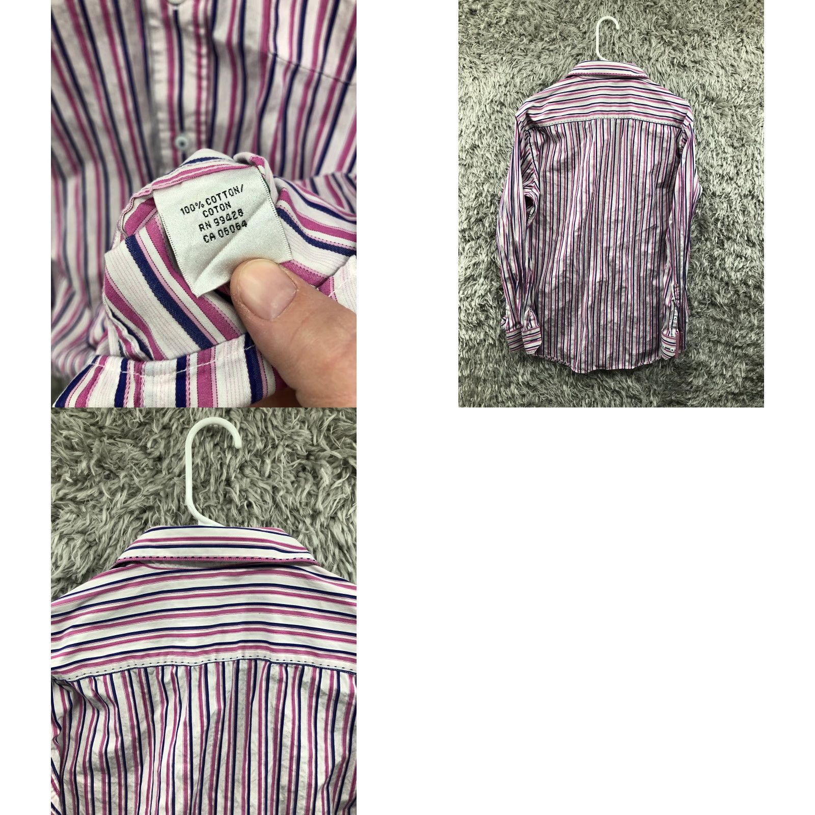 BUGATCHI Bugatchi Uomo Shirt XL Mens Long Sleeve Striped Pink Button-Up Collar Spread Collared Knit Polyester All Seasons Regular Casual Vintage No 90s? Size US XL / EU 56 / 4 - 8 Thumbnail