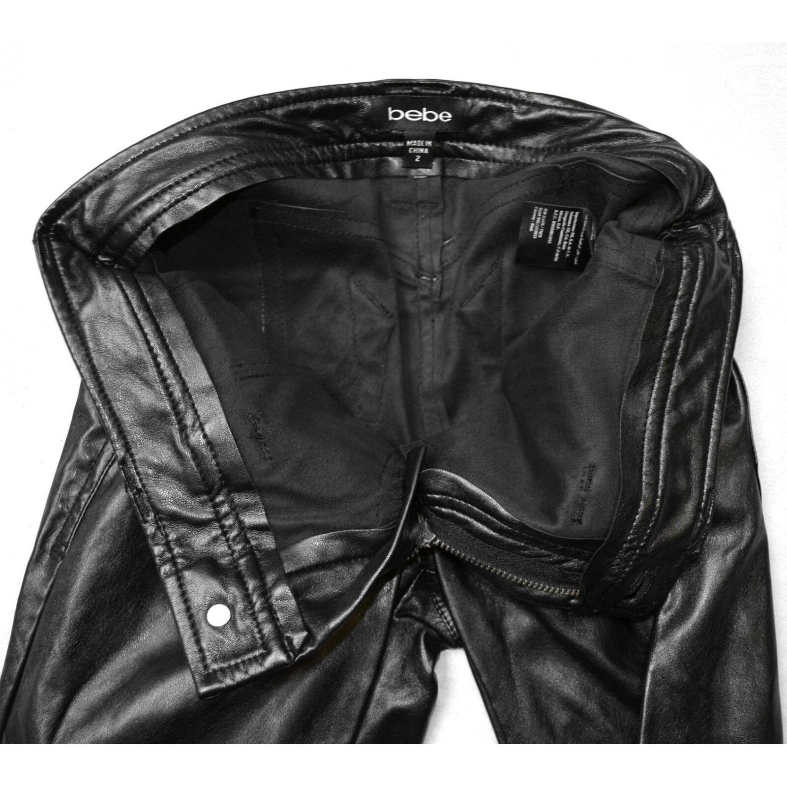 Bebe NWOT BEBE Black Shiny Leatherette Legging Pants Size 00 Size 24" / US 00 / IT 34 - 6 Thumbnail