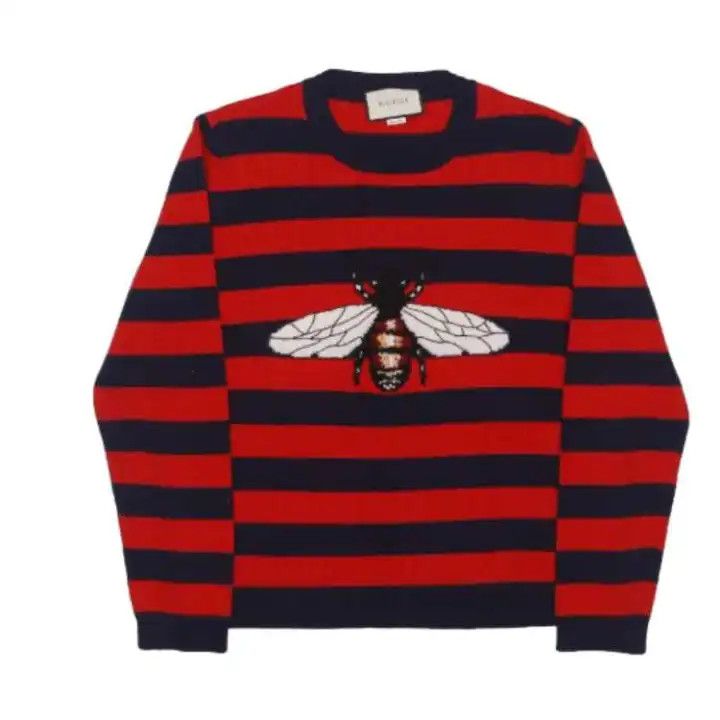 Gucci Gucci Striped Logo Bee Sweater Red and Blue Size US XL / EU 56 / 4 - 1 Thumbnail
