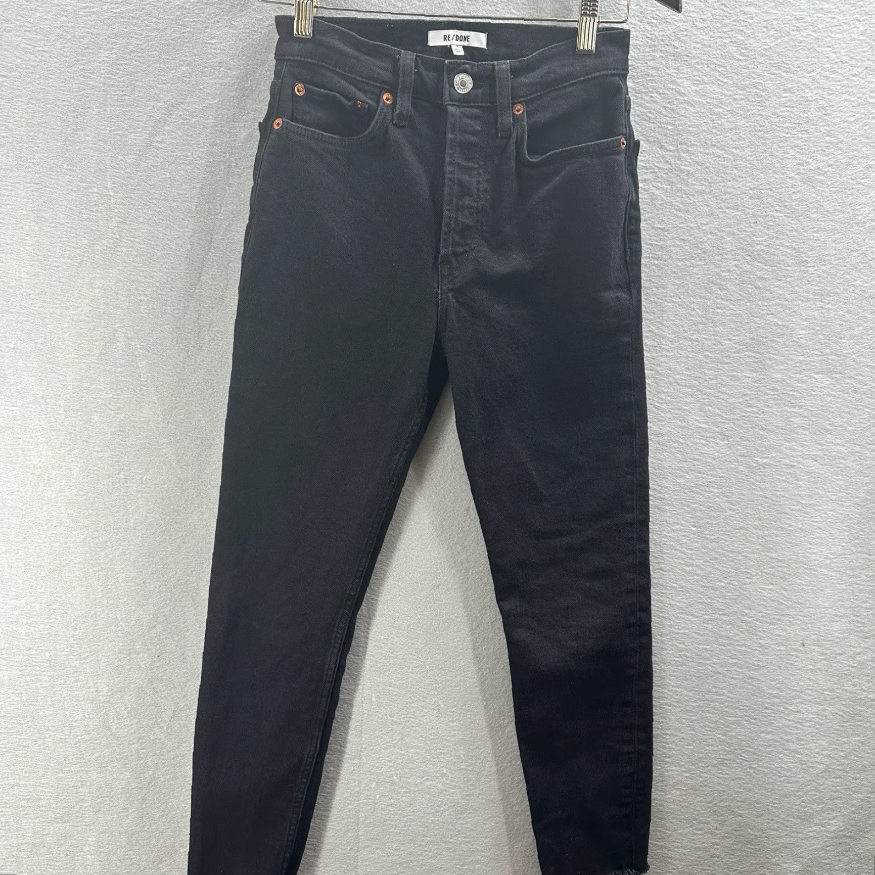 RE/DONE RE/DONE Jeans Women 26 Slim 90s High Rise Ankle Crop Raw Hem Button Fly Black Denim Size 26" / US 2 / IT 38 - 2 Thumbnail