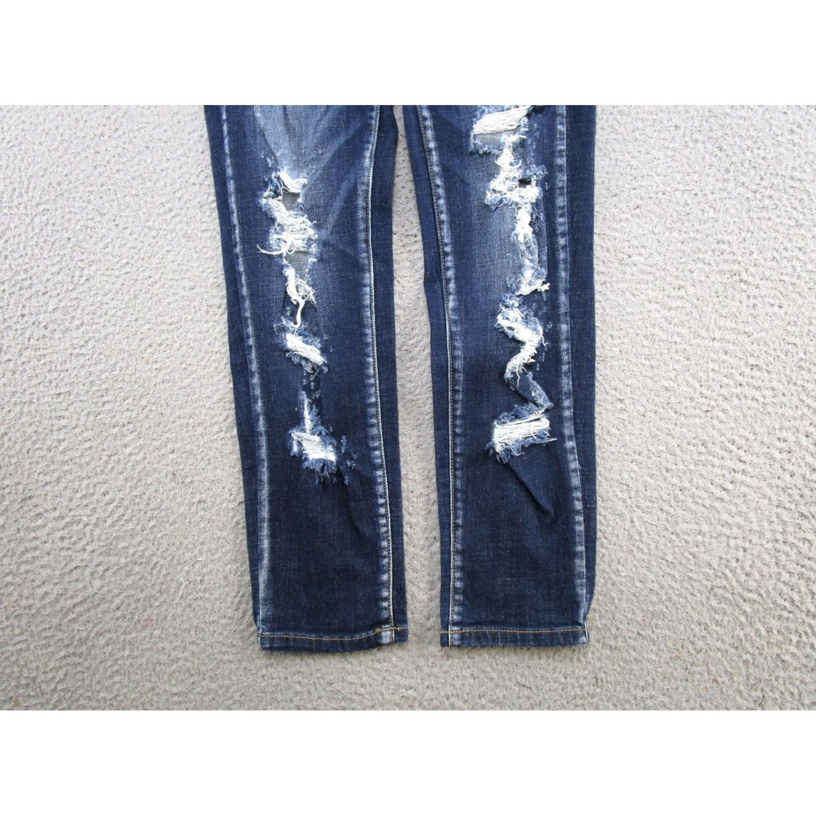 Vintage Kancan Womens Blue Distressed Denim Dark Wash Stretch Skinny Jeans Size 27 Size 27" / US 4 / IT 40 - 2 Thumbnail