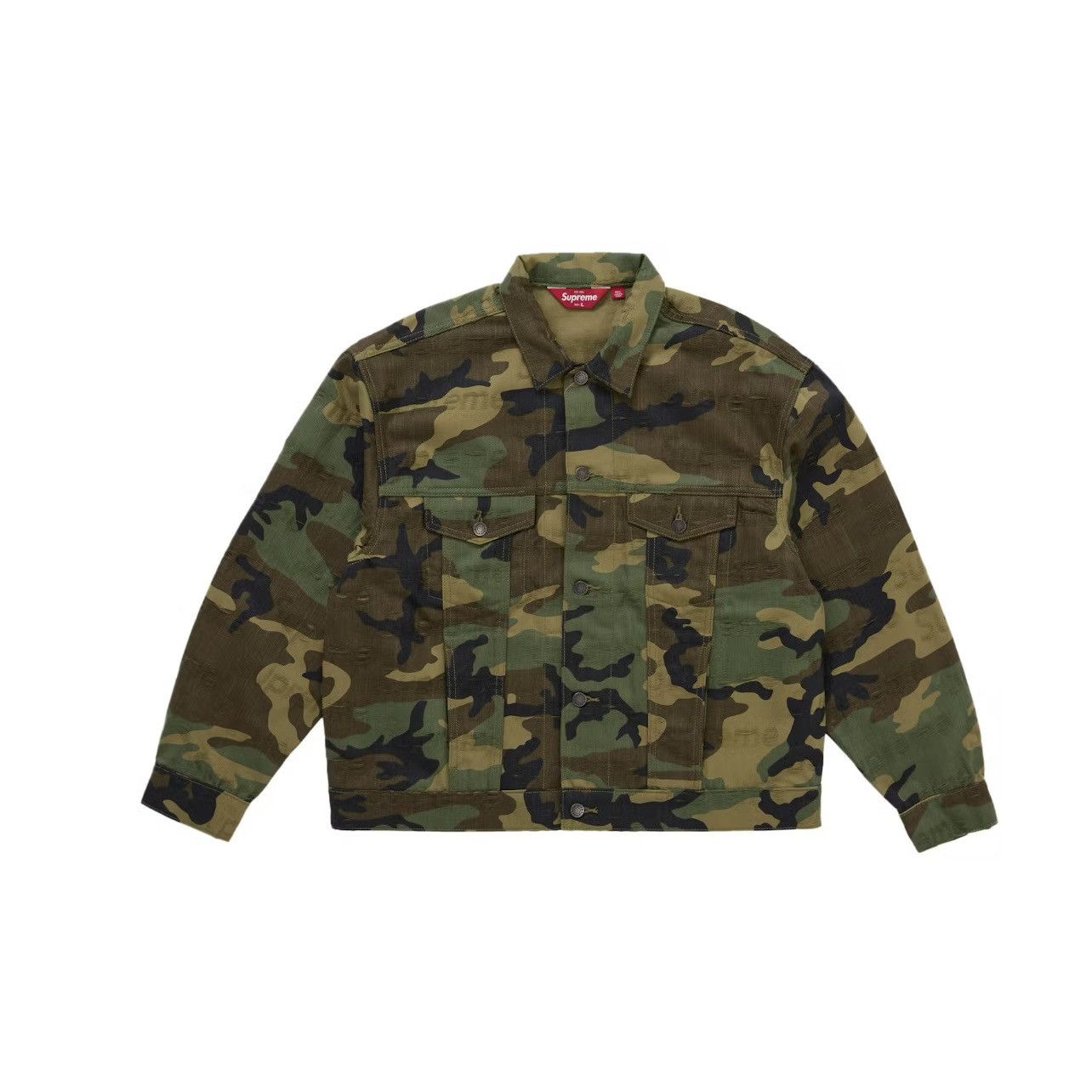 Supreme Jacquard Logo Denim Trucker Camo Size: XL