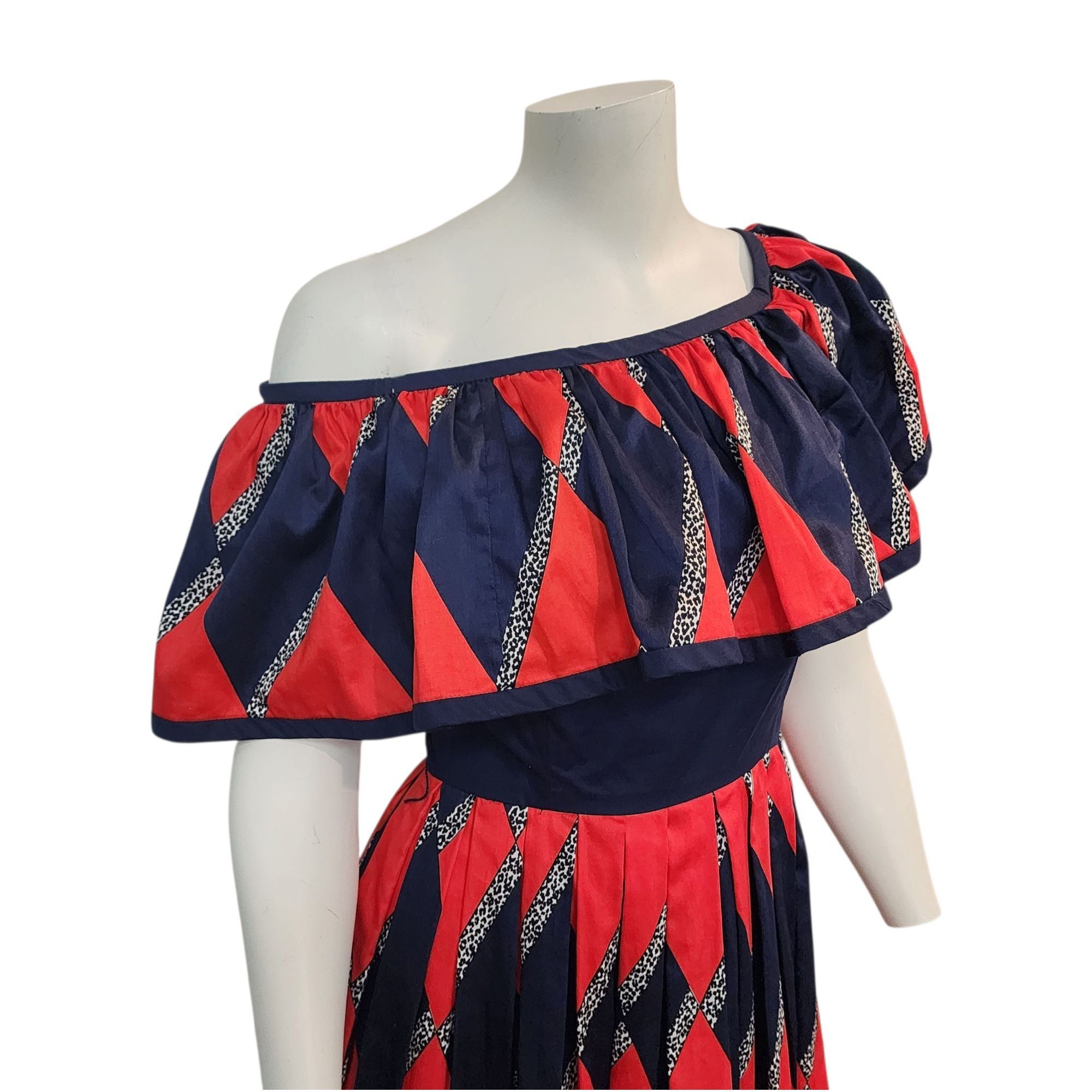 Other Vintage Mignon Dress 70s 80s Festive Party Retro Red Blue Vt Size S / US 4 / IT 40 - 7 Thumbnail