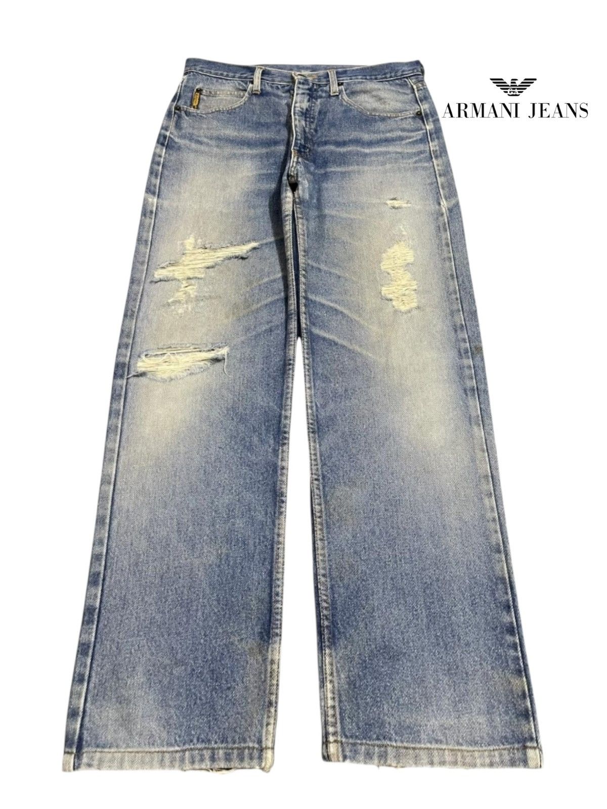 Armani Vintage Italy Armani Jeans Blue Wash Distressed Loose Jeans Size US 32 / EU 48 - 1 Thumbnail
