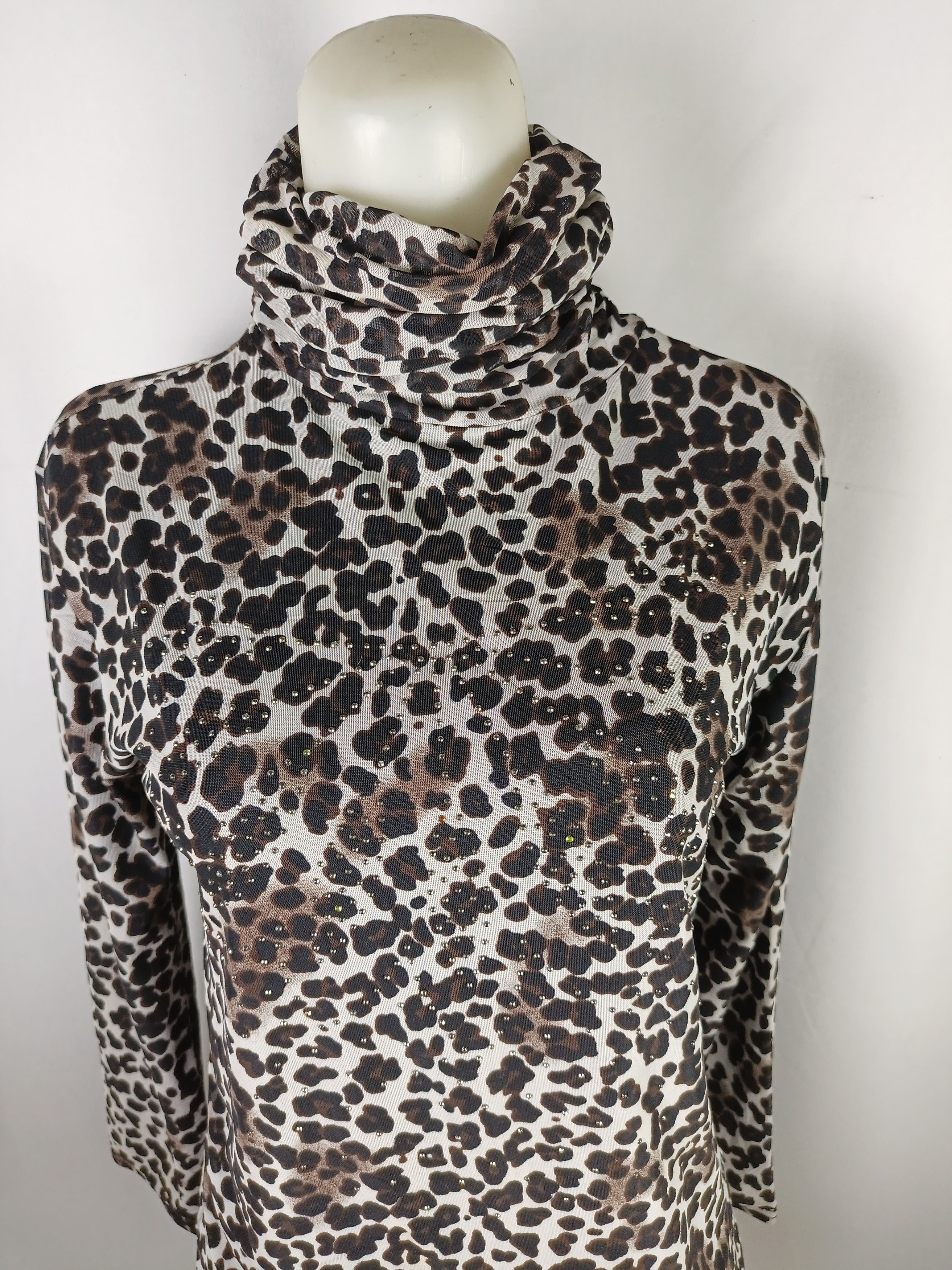 If Six Was Nine × Japanese Brand × Vintage Women's Long Sleeve Rhinestones Leopard Print Turtleneck Size M / US 6-8 / IT 42-44 - 10 Thumbnail