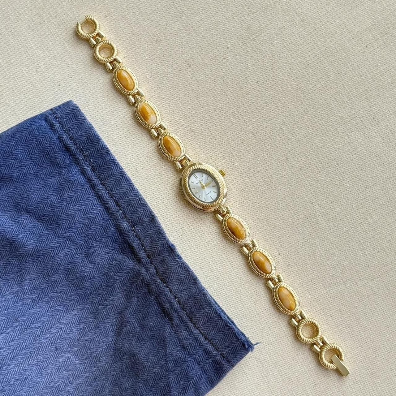 Japanese Brand y2k gold round stainless quartz yellow stone charm watch Size ONE SIZE - 5 Thumbnail