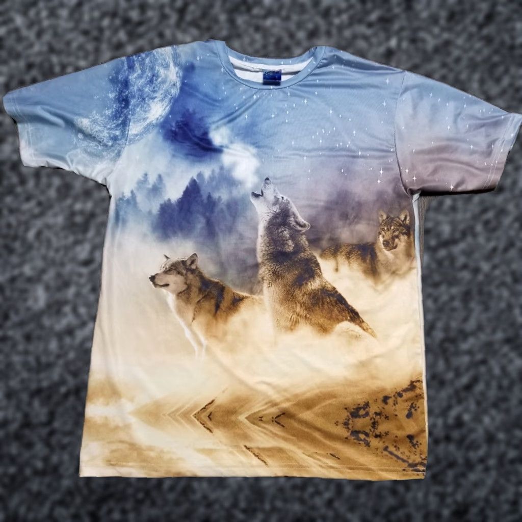 Vintage Mens S Wolf Trio All Over Print Double Sided Nature T Shirt Size US S / EU 44-46 / 1 - 1 Thumbnail