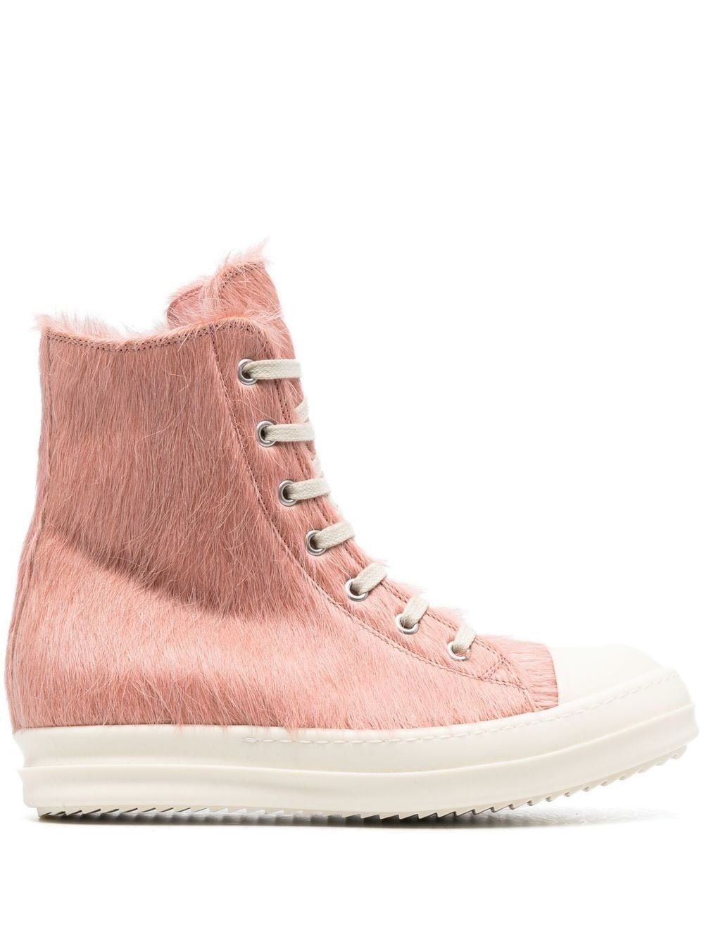 image of Rick Owens Pink Pony Hair High-Top Leather Sneakers, Men's (Size 12)