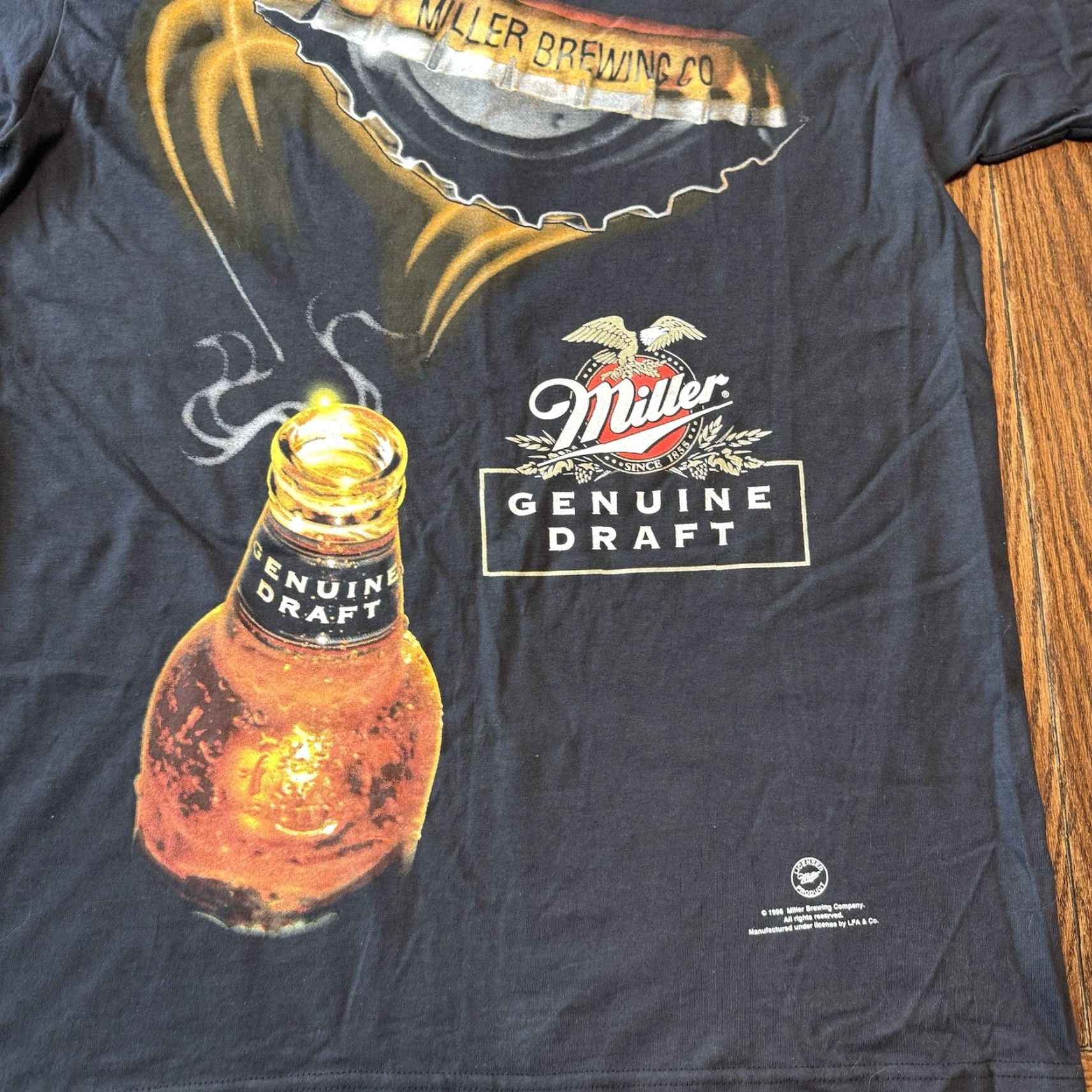 Fruit Of The Loom VINTAGE Miller Genuine Draft T-Shirt Logo Graphic Tee Unisex Adults 90s Black MGD USA 100% Cotton Short Sleeve Size L Size US L / EU 52-54 / 3 - 2 Thumbnail