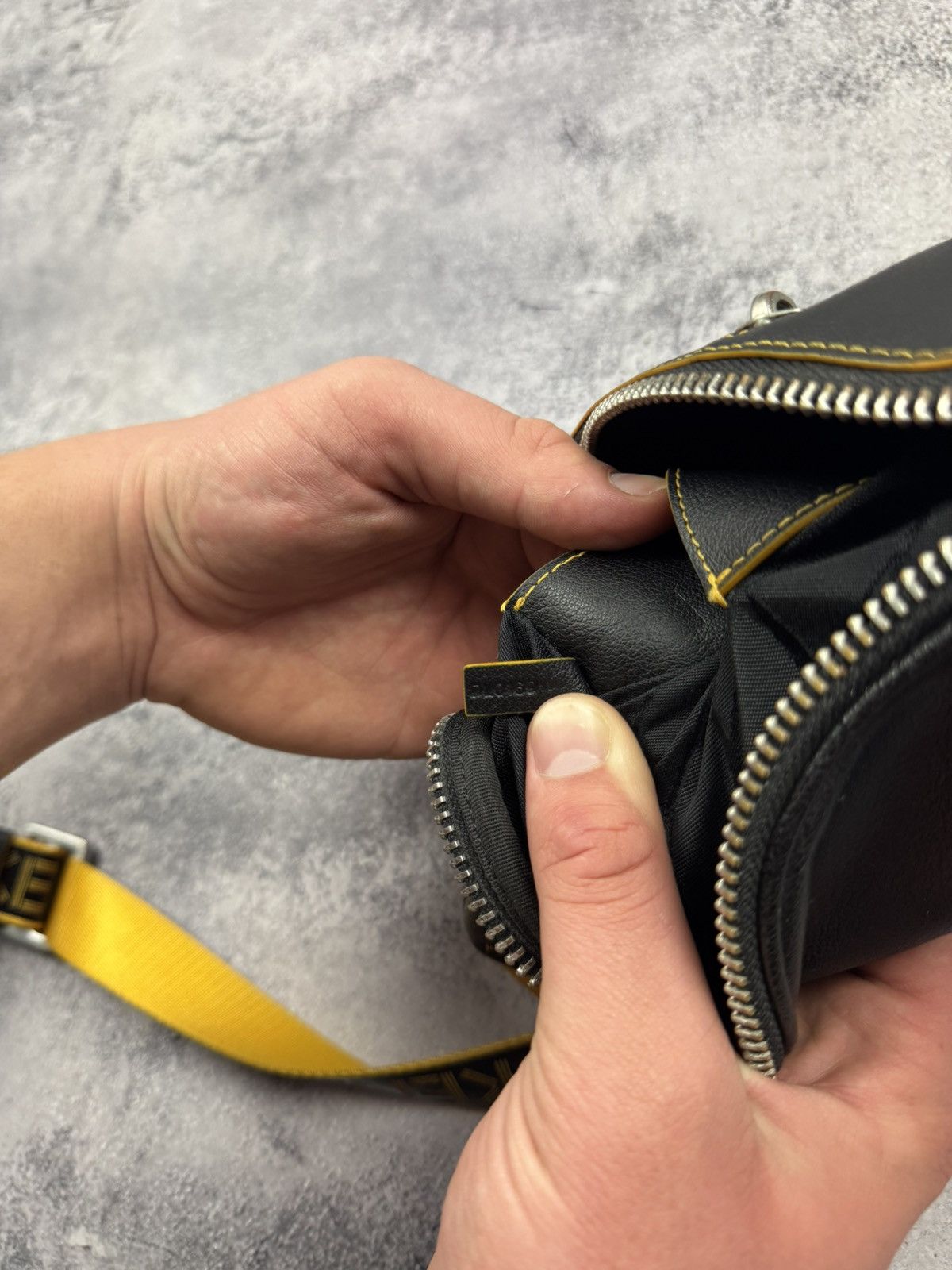 Kenzo Kenzo Leather «Biker» Waist Bag | Yellow Contrast Stitching Size ONE SIZE - 10 Thumbnail