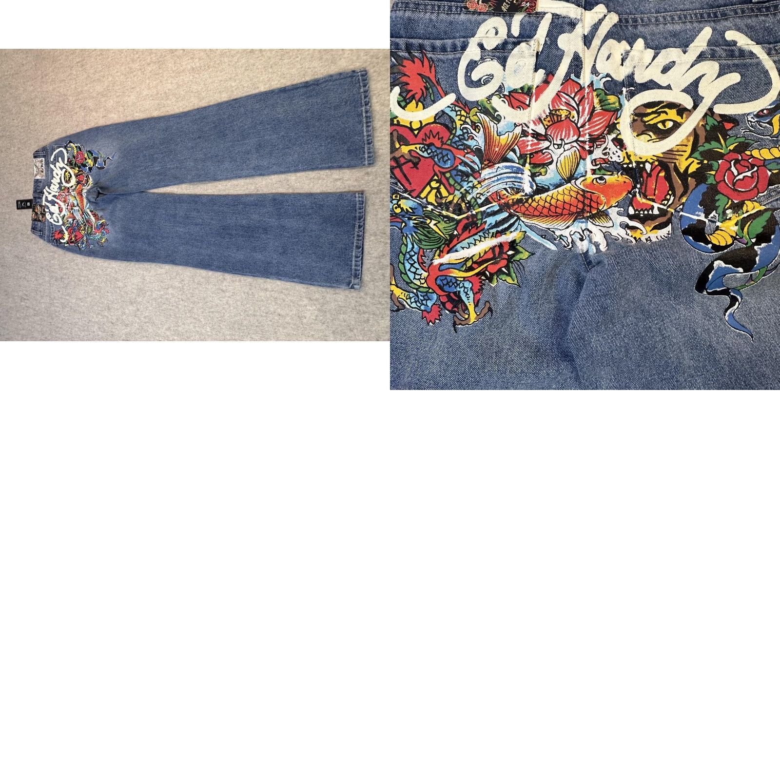Ed Hardy Ed Hardy Jeans 24 Light Wash Wide-Leg Graphic Backside NEW NWT Womens Denim 100% Cotton Size 42" / US 20 - 10 Thumbnail