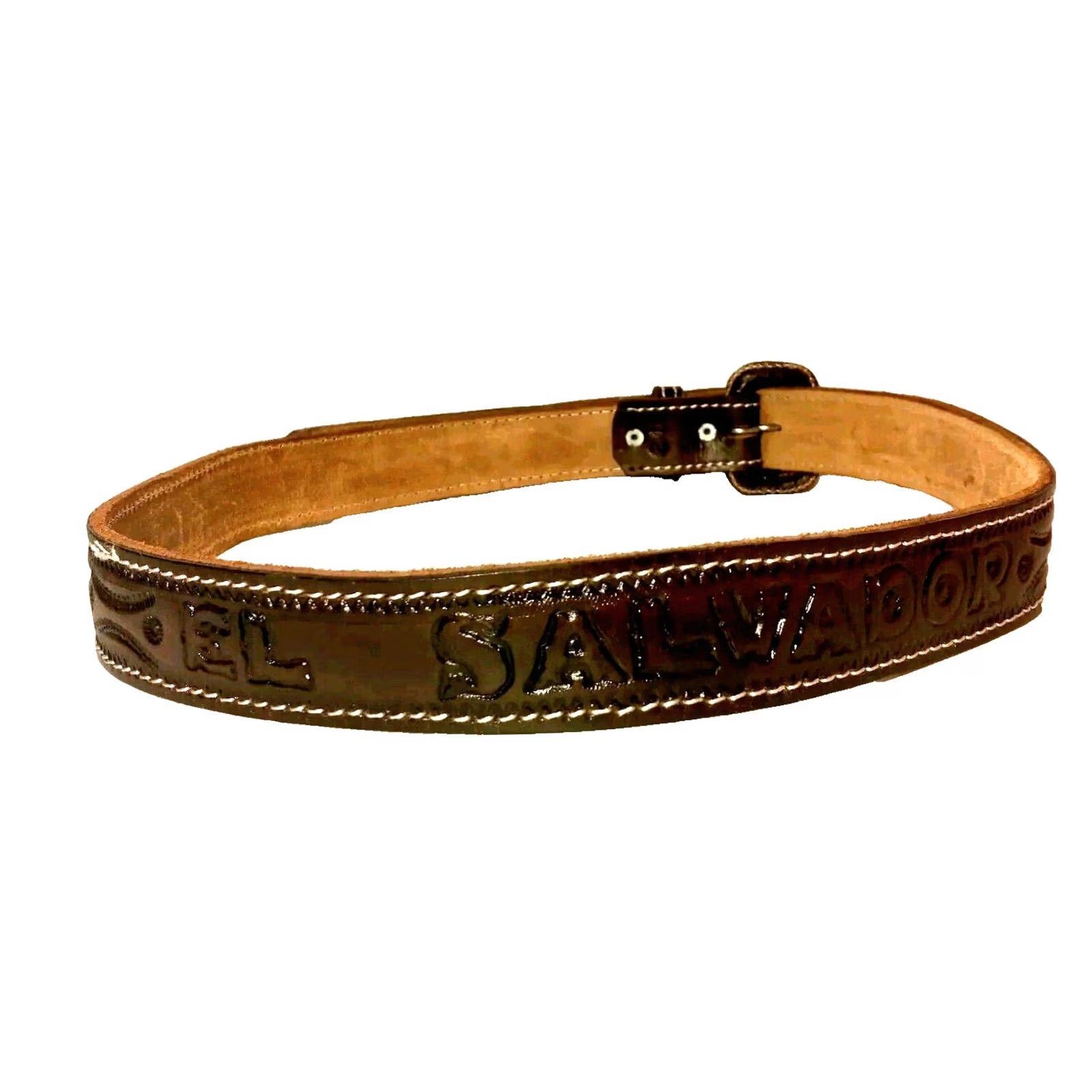 Vintage VINTAGE Hand Tooled Leather Belt Men El Salvador Brown 1 3/8" Adjustable 42 Size Size 42 - 2 Thumbnail