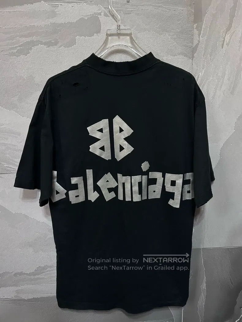 Balenciaga Balenciaga Black and Silver Tape Short Sleeve T-Shirt Size US XS / EU 42 / 0 - 6 Thumbnail
