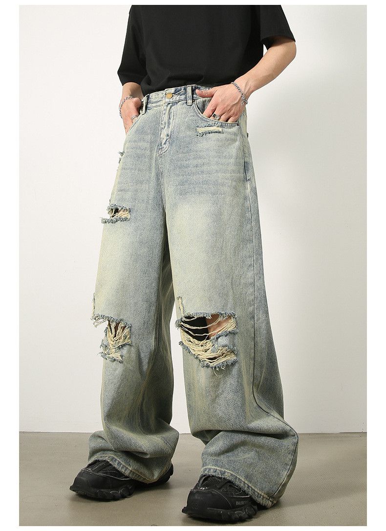 Designer × Japanese Brand Men's washed distressed vintage loose ripped jeans Size US 32 / EU 48 - 2 Thumbnail