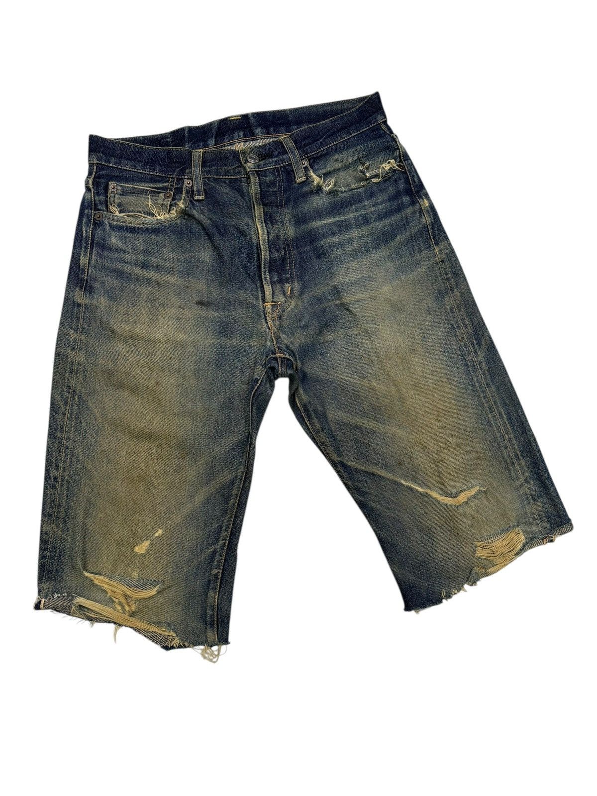 SPELLBOUND Mud Wash Selvedge Thrashed Distressed Denim Short