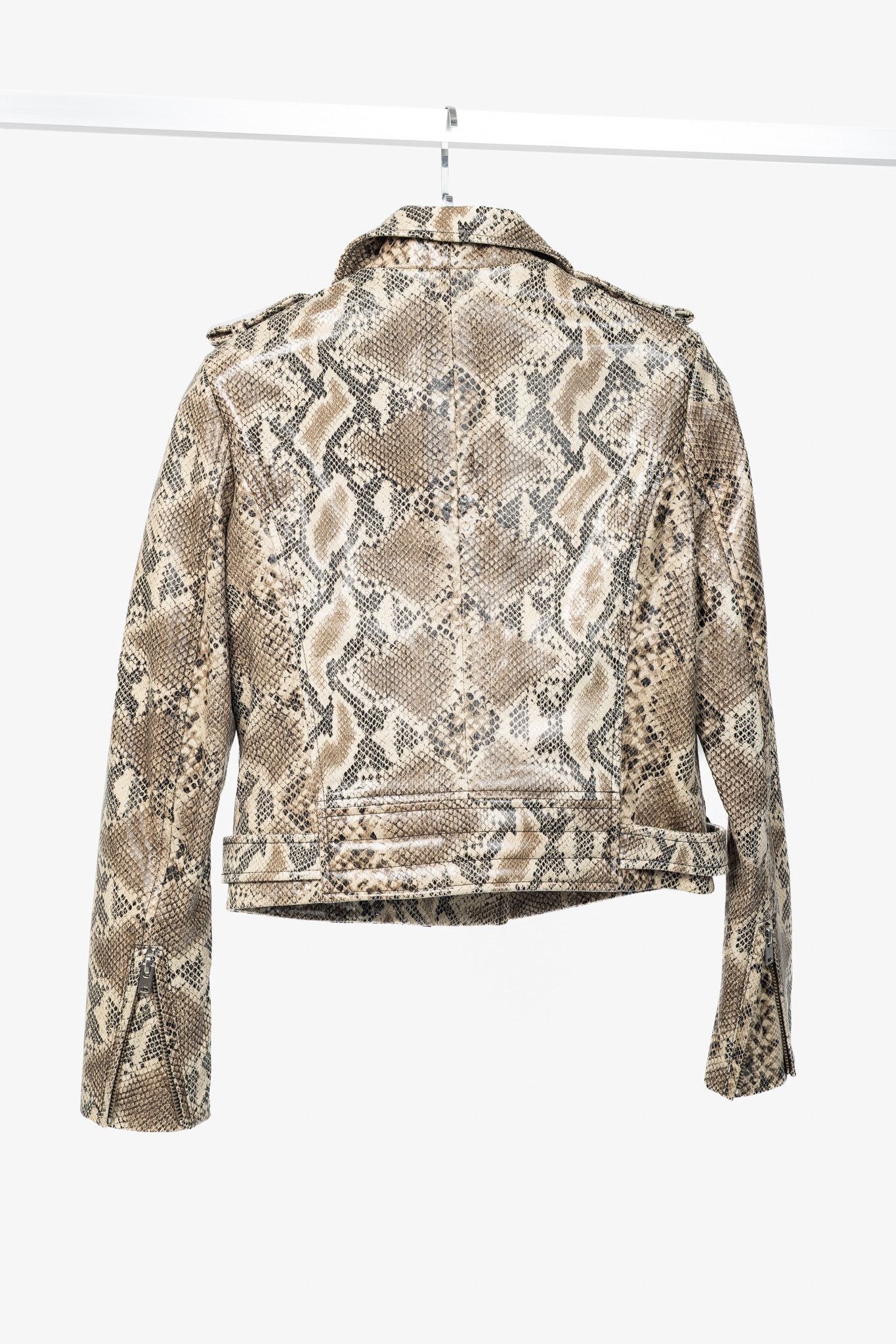 Iro IRO Luiga Beige Snake-Effect Lamb-Leather Moto Jacket Size XL / US 12-14 / IT 48-50 - 2 Thumbnail