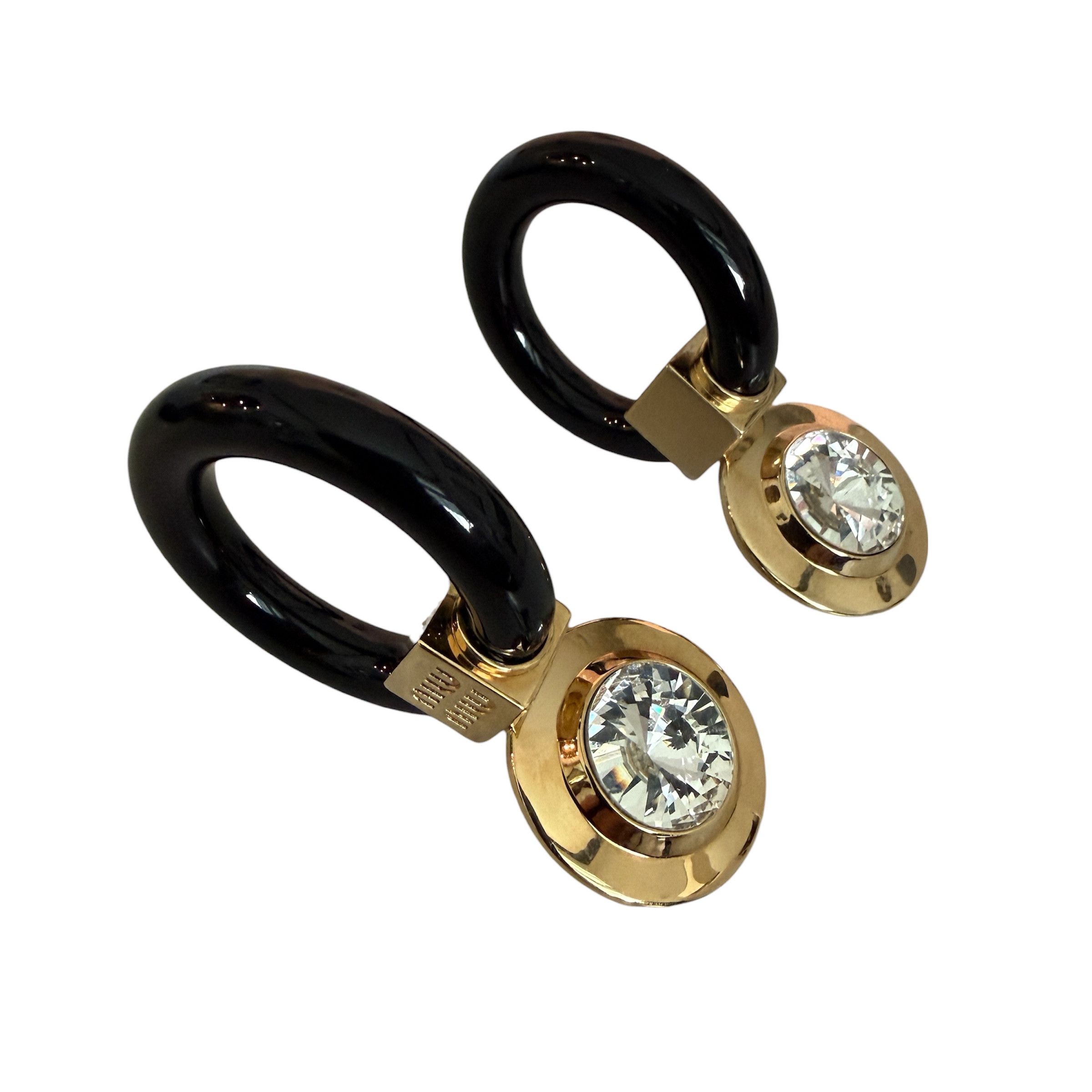 Miu Miu Miu Miu SIO079 Plex Gold & Black Crystal drop Earrings Size ONE SIZE - 3 Thumbnail