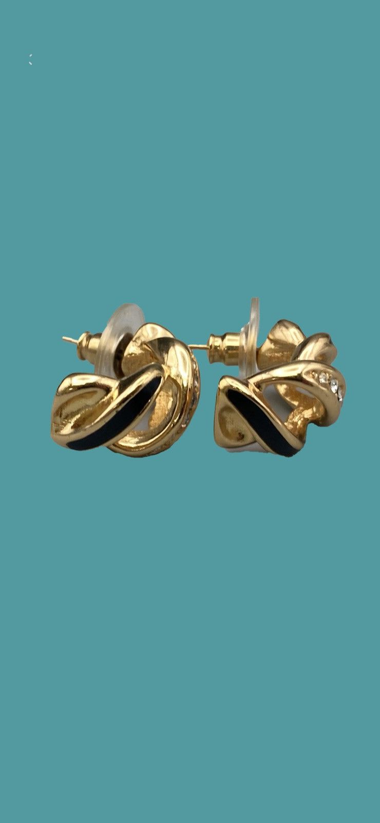 Dior Christian Dior Vintage Earrings – Gold Black hoop Rhinestone Size ONE SIZE - 5 Thumbnail