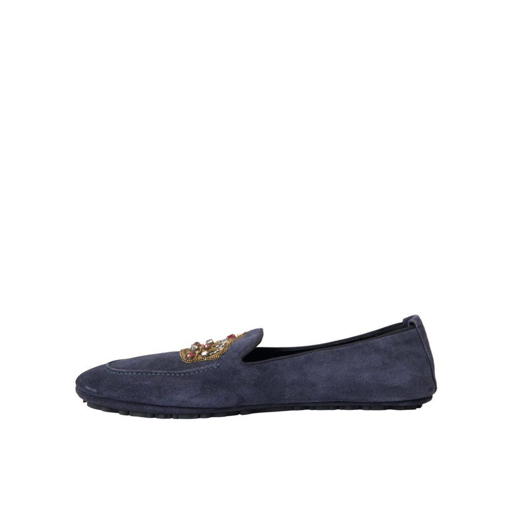 Dolce & Gabbana Dolce & Gabbana Blue Leather Suede Crystal Crown Loafers Sho Size US 7 / EU 40 - 5 Thumbnail